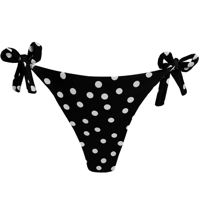 Black & White Polka Dot Brazilian Tie Side Scrunch Bikini Bottom - Sexy Swimwear for Beach, Pool & Summer Vacations