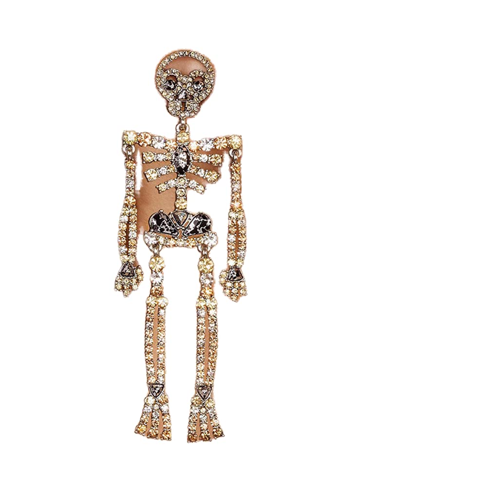 Wiwpar Halloween Skeleton Earrings - Long Spooky Skull Dangle Earrings with Rhinestones for Women | Gothic Jewelry for Halloween Party, Cosplay & Costume Accessories