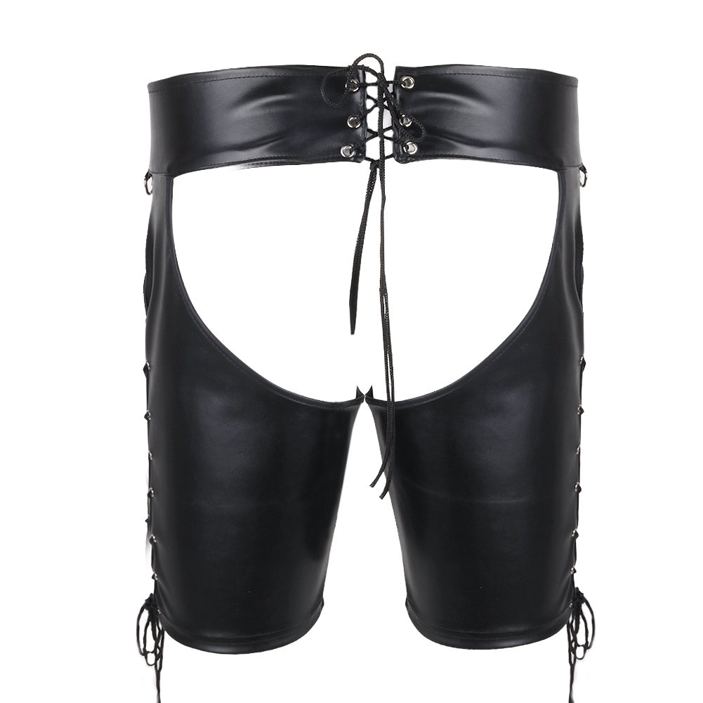 iEFiEL Men's Open Pouch Wet Look Lacing Jockstrap Shorts - Breathable Underpants with Zip Legs for Gym, Workout & Sports Performance Underwear