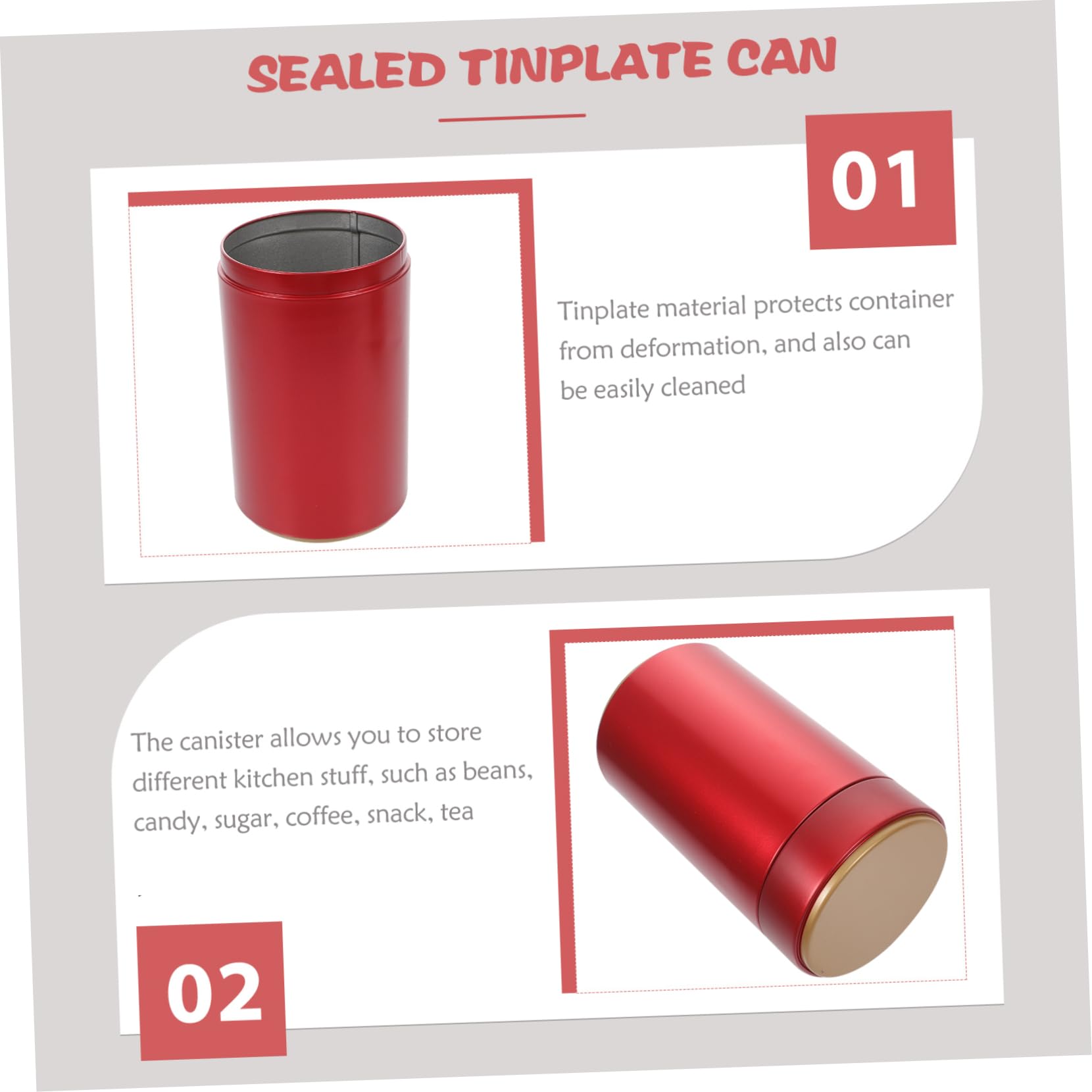 3-Piece Airtight Tea Tin Canisters Set - Small Kitchen Storage Containers for Tea, Coffee, Sugar & Loose Leaf (Red, 160ml) - Perfect for Pantry Organization & Gift Giving