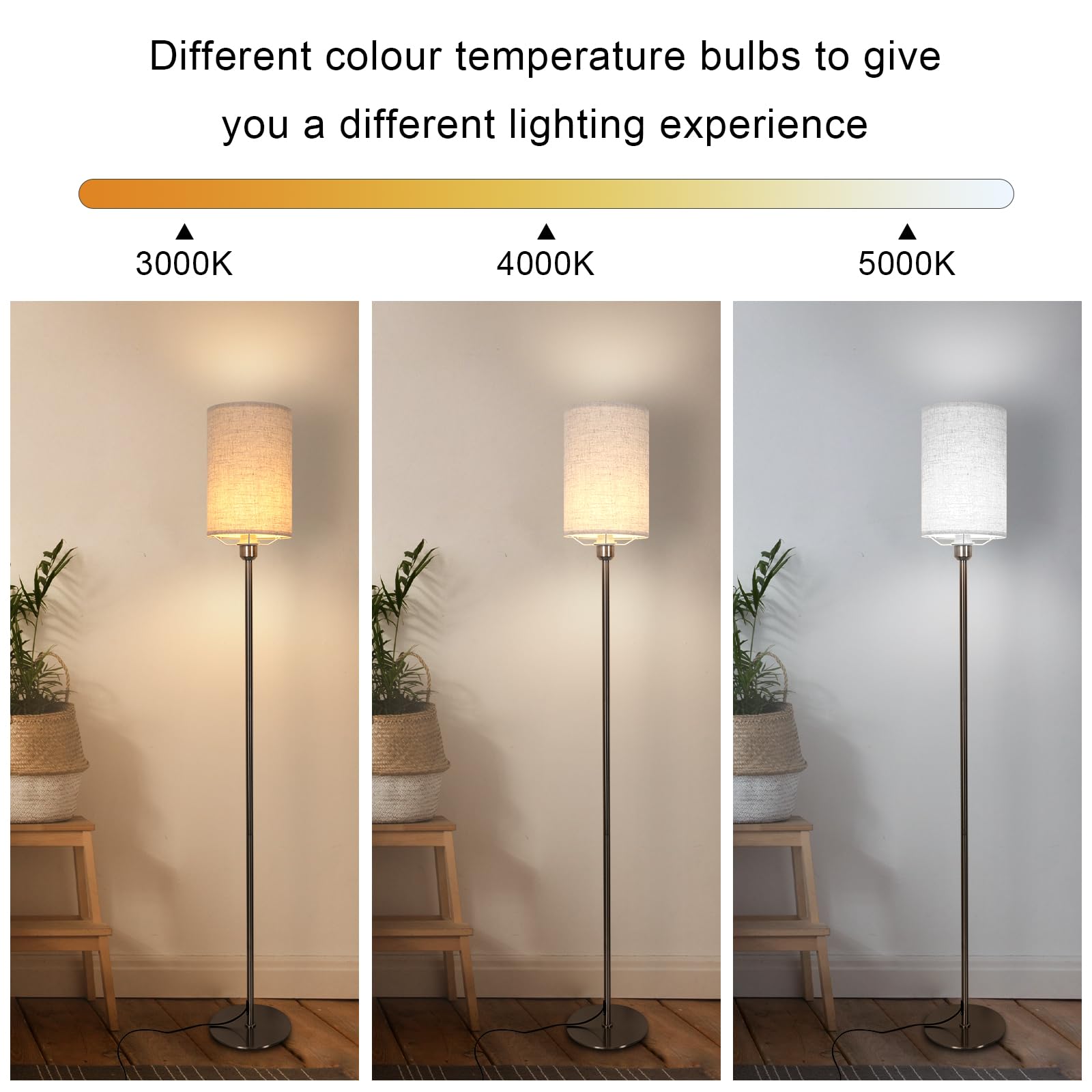 Osairous Modern Floor Lamp with Linen Lampshade - E27 Bulb Compatible Standing Light for Living Room, Bedroom & Office - Perfect for Reading Nook, Home Decor and Workspace Lighting