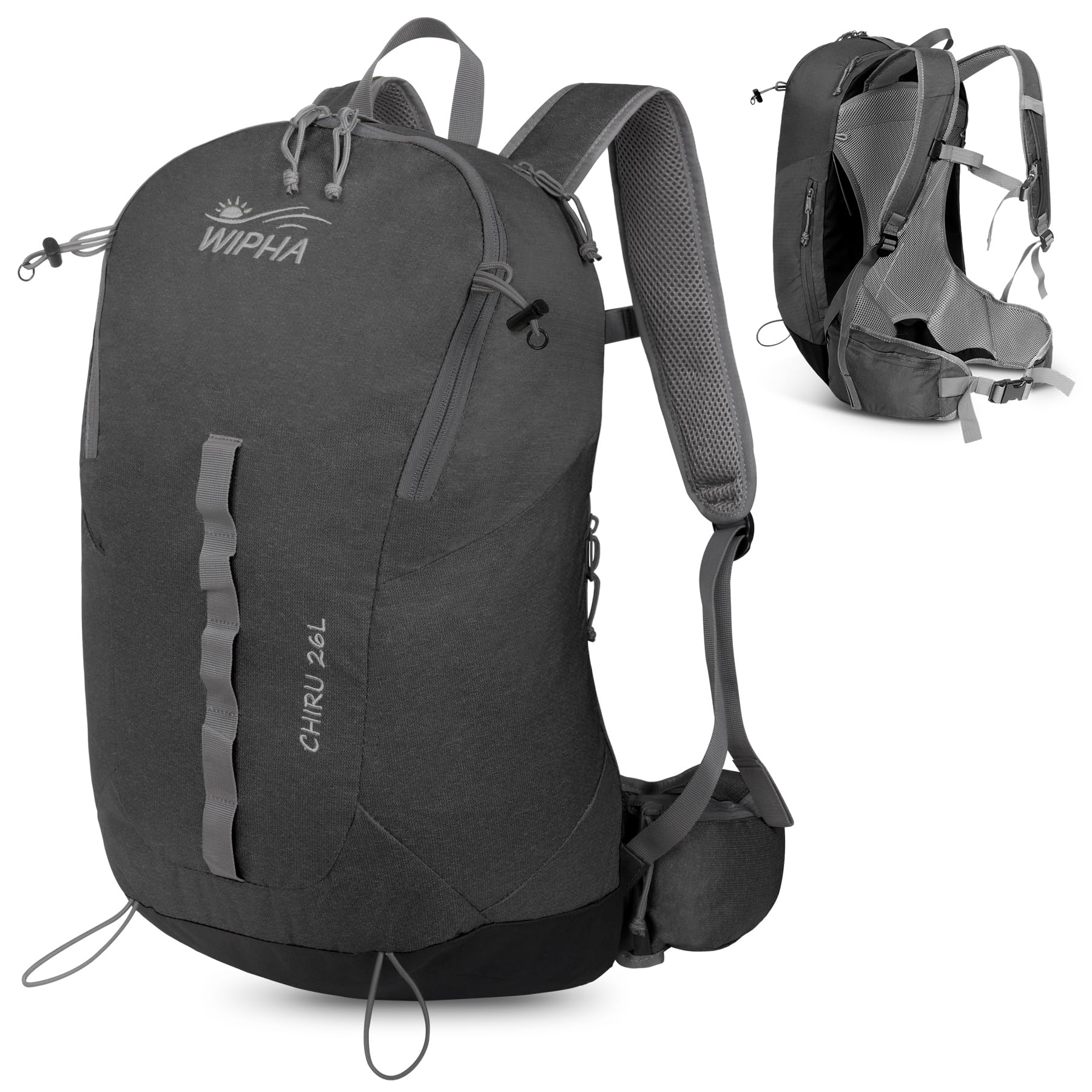 WIPHA 26L Lightweight Hiking Backpack with Aluminum Support - Durable Daypack for Men & Women - Perfect for Outdoor Adventures, Travel & Daily Commute (Black)
