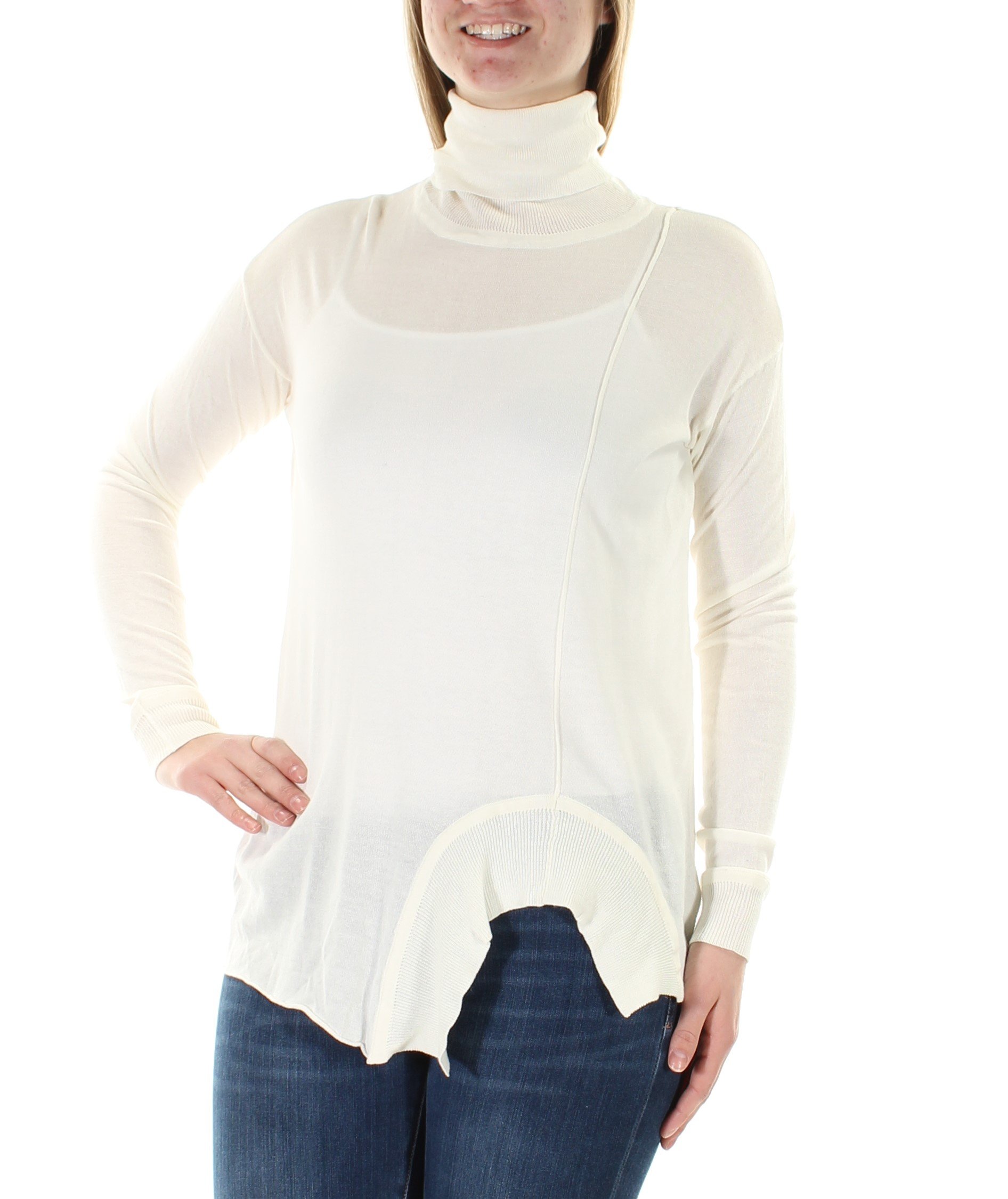 Rachel Roy Women's Knit Long Sleeve Turtleneck Top - White Size M | Soft Comfortable Winter Sweater for Work, Casual & Holiday Outfits