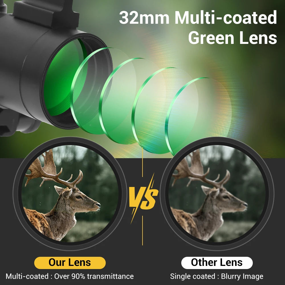 3-12x32 Prism Scope - Tactical Hunting Rifle Scope with Red/Green Illuminated Reticle | Rapid Range Reflex Optics | Airsoft & Hunting Accessories for 20mm Rails | Perfect for Low Light Hunting & Tactical Shooting