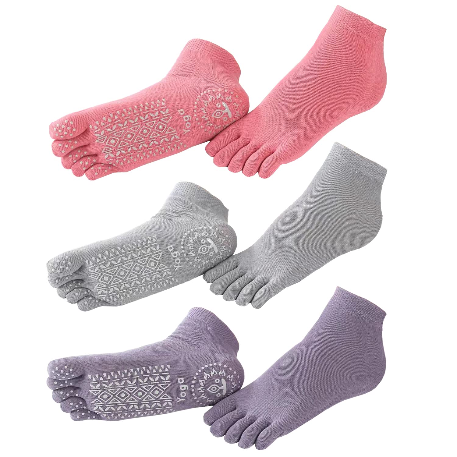 FOX-TECH Non-Slip Yoga Socks for Women - 3 Pairs with Grips for Pilates, Barre, Ballet & Fitness - Perfect for Studio Workouts, Home Exercises & Dance Practice