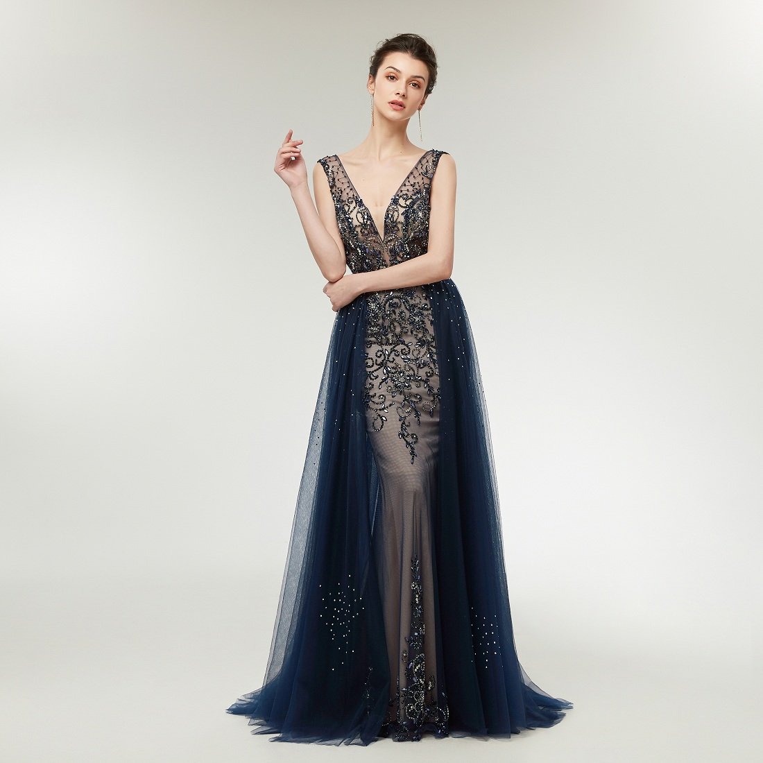 Elegant V-Neck Mermaid Evening Dress with Luxury Crystals - Sleeveless Long Prom Gown for Women | Perfect for Formal Events, Weddings & Special Occasions