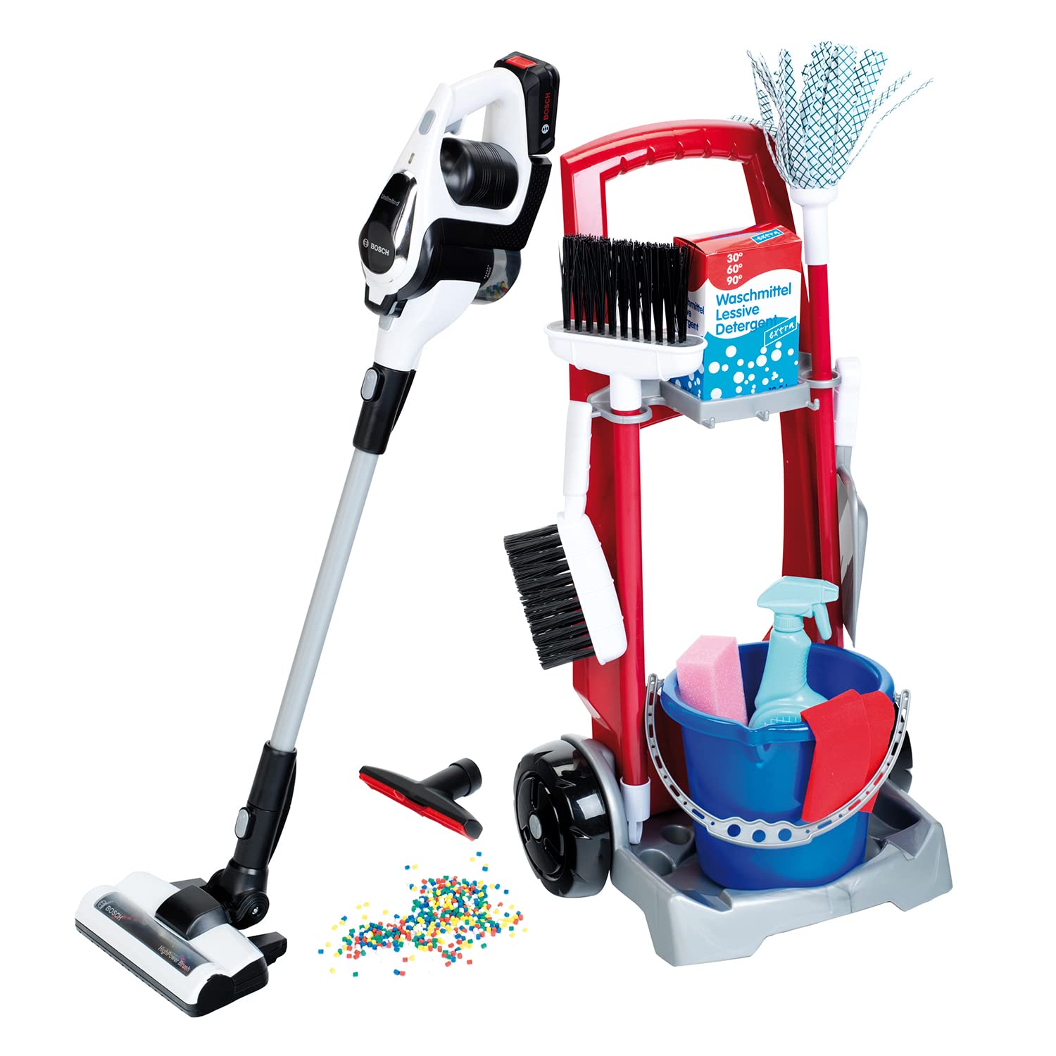 Theo Klein Kids Cleaning Trolley Toy Set - Pretend Play Cleaning Cart with Mop, Broom & Accessories - Educational Role Play Toy for Toddlers & Preschoolers (Ideal for Indoor Play, Housekeeping Games & Early Childhood Development)