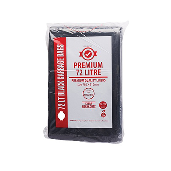 Premium Extra Heavy Duty 72Lt Black Trash Bags - Thick Leak Proof Garbage Bags for Kitchen, Office & Outdoor Use