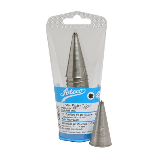 Ateco 830 Star Tips Pastry Decorating Set - 10-Piece Stainless Steel Icing Nozzles for Cakes, Cupcakes & Cookies | Professional Baking & Cake Decorating Tools for Home Bakers