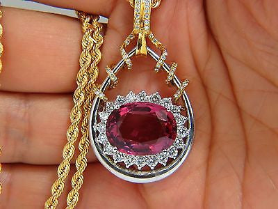 12.62CT GIA Certified Natural Rubellite Pink Tourmaline Diamond Pendant in 18K Gold - Rare Gemstone Jewelry for Women, Perfect for Weddings, Anniversaries & Special Occasions