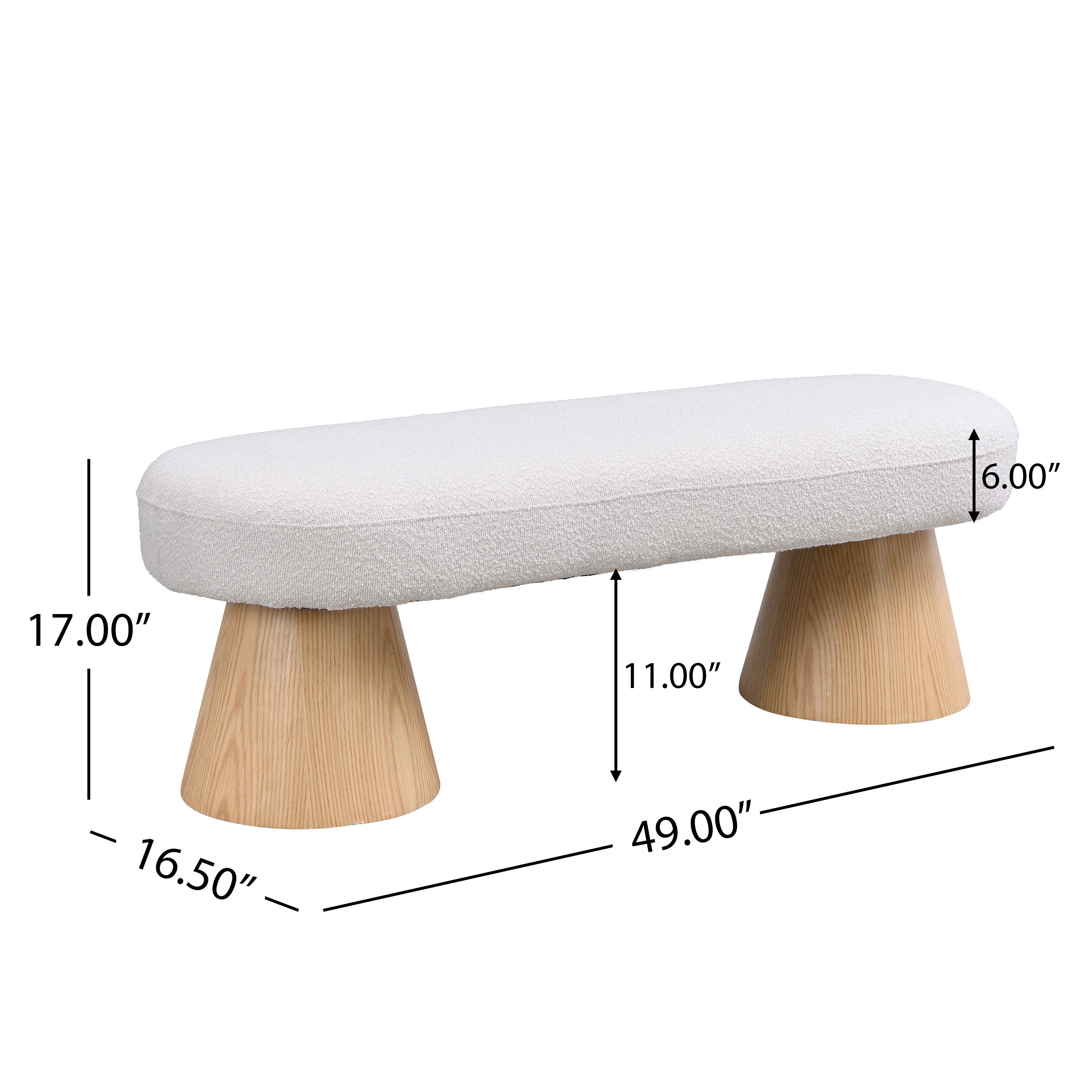 Upholstered Dining Bench with Wood Legs - 300 LBS Weight Capacity, Beige Fabric Ottoman for Bedroom, Living Room & Entryway | Perfect for Dining Room Seating, Bed End Bench or Hallway Decor