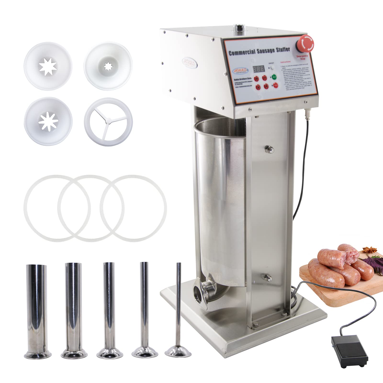 Commercial Electric Sausage Stuffer 12L/25LB Stainless Steel Vertical Sausage Maker with 4 S/S Tubes - Variable Speed Control for Home Butchering & Charcuterie - Perfect for Sausage Making, Meat Grinding & Food Processing (SEV12)