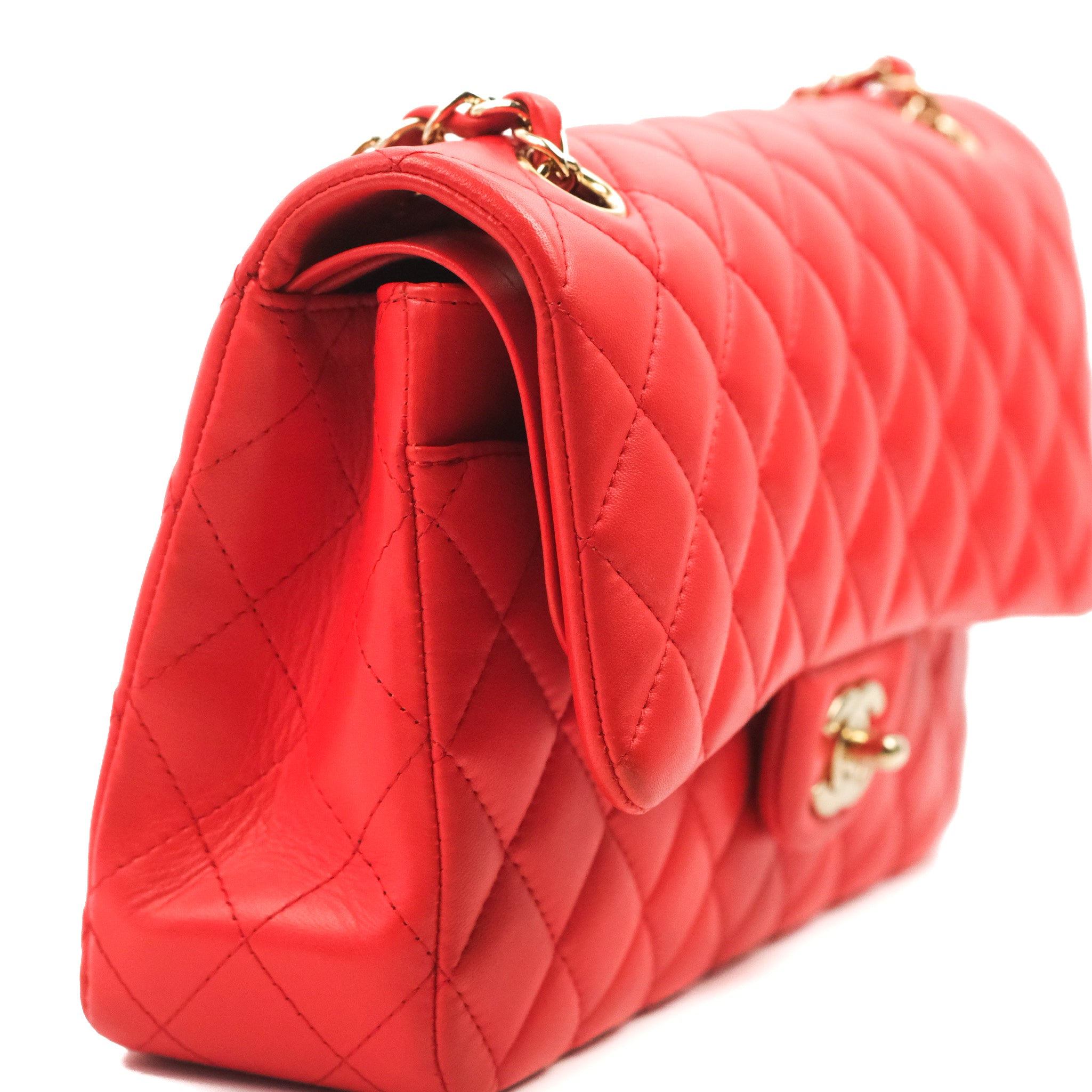 Chanel Classic Medium Double Flap Bag - Red Lambskin Leather with Gold Hardware | Luxury Designer Handbag for Women, Perfect for Parties, Weddings & Everyday Elegance