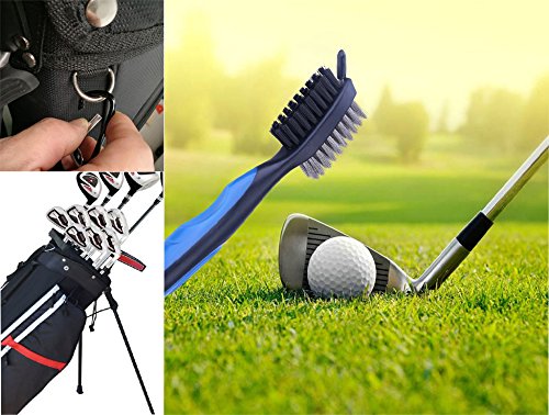 2 Ft Retractable Golf Club Brush & Groove Cleaner Set with Aluminum Carabiner - Perfect for Cleaning All Golf Irons & Clubs | Ideal for Golf Course, Driving Range & Home Practice