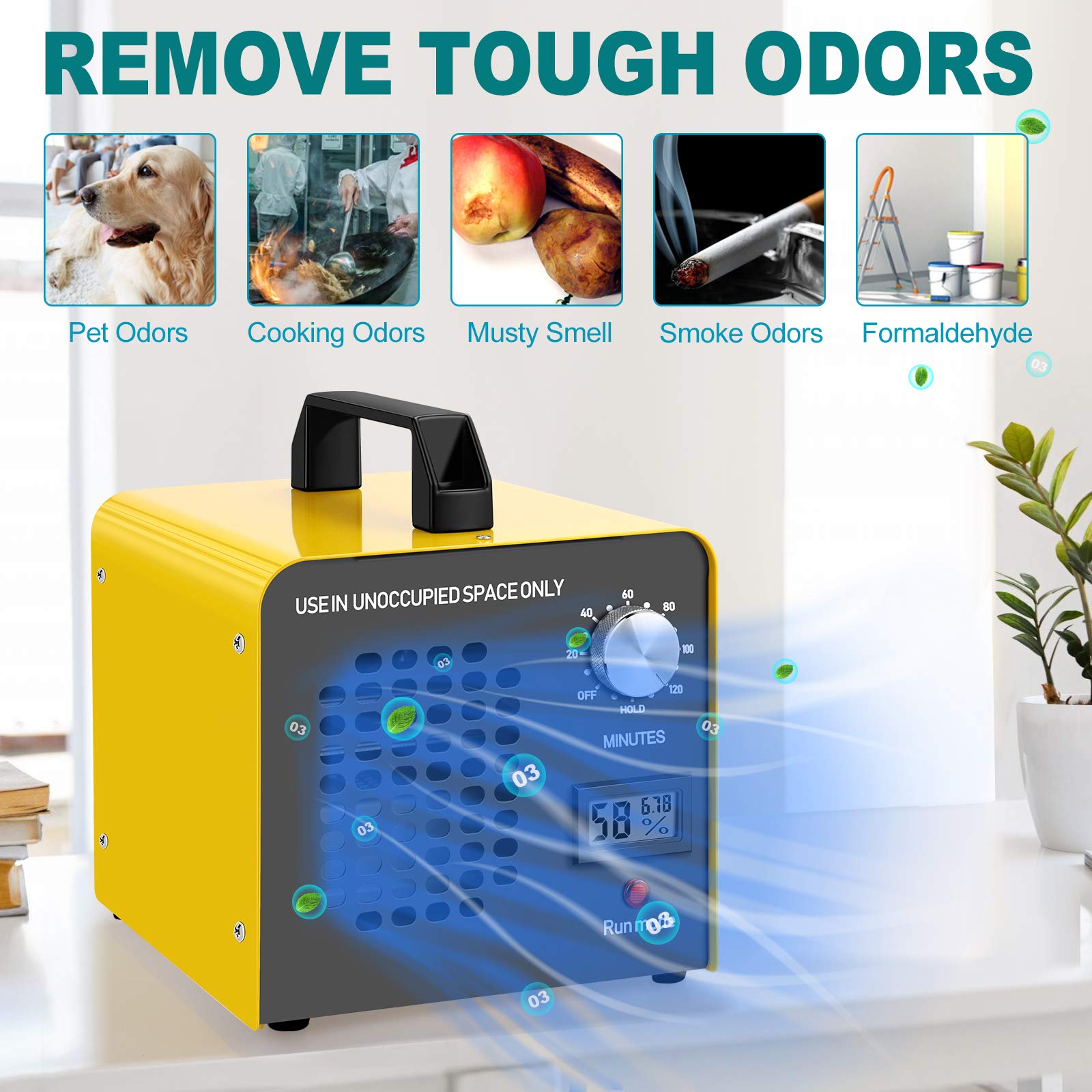 **10,000 mg/h Ozone Generator Air Purifier – High Capacity Ionizer for Odor Removal in Home, Hotel, Basement, Car, Bar & Farm | Eliminate Smoke, Pet & Mold Smells**    *(Use: Ideal for deep cleaning, disinfecting spaces, and neutralizing stubborn odors in residential and commercial settings.)*