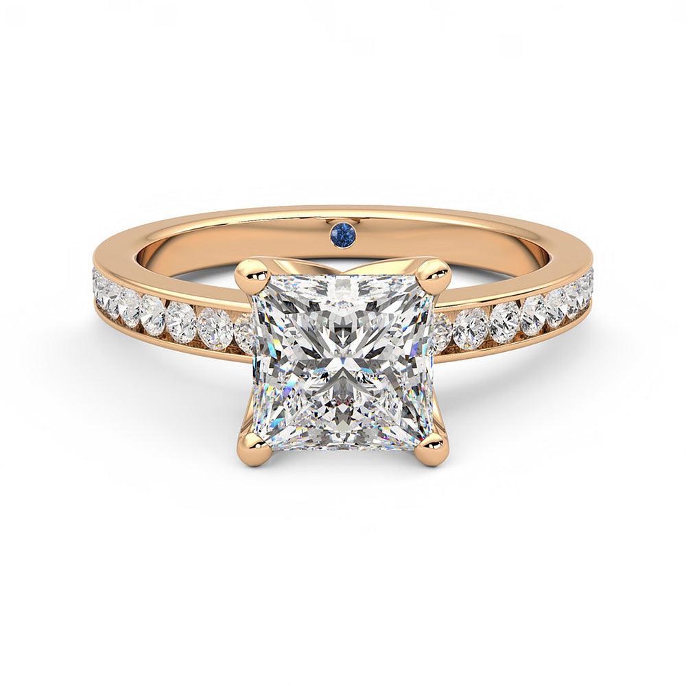 Princess Cut Moissanite Engagement Ring with Hidden Anniversary Stone & Channel Set Side Stones - Perfect for Proposals, Weddings & Anniversary Gifts