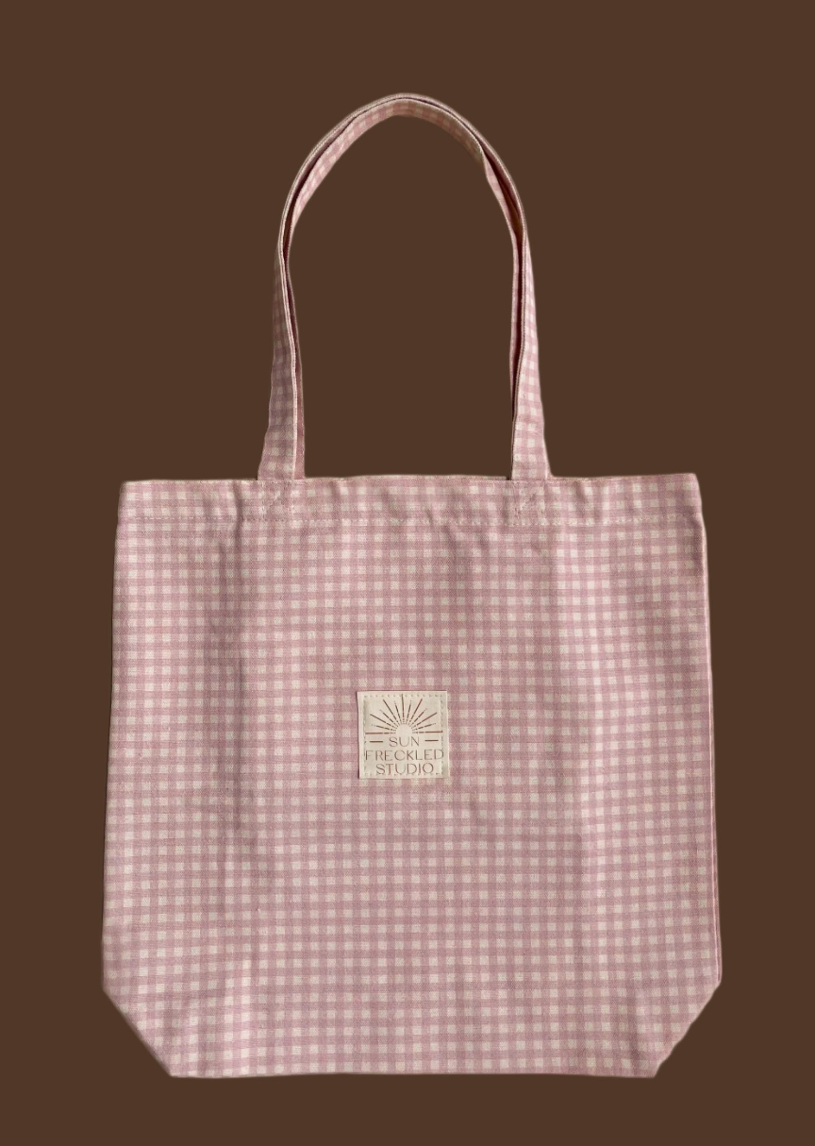 Strawberry Gingham Tote Bag for Women - Pink Canvas Shoulder Bag with Magnetic Closure & Interior Pockets (15