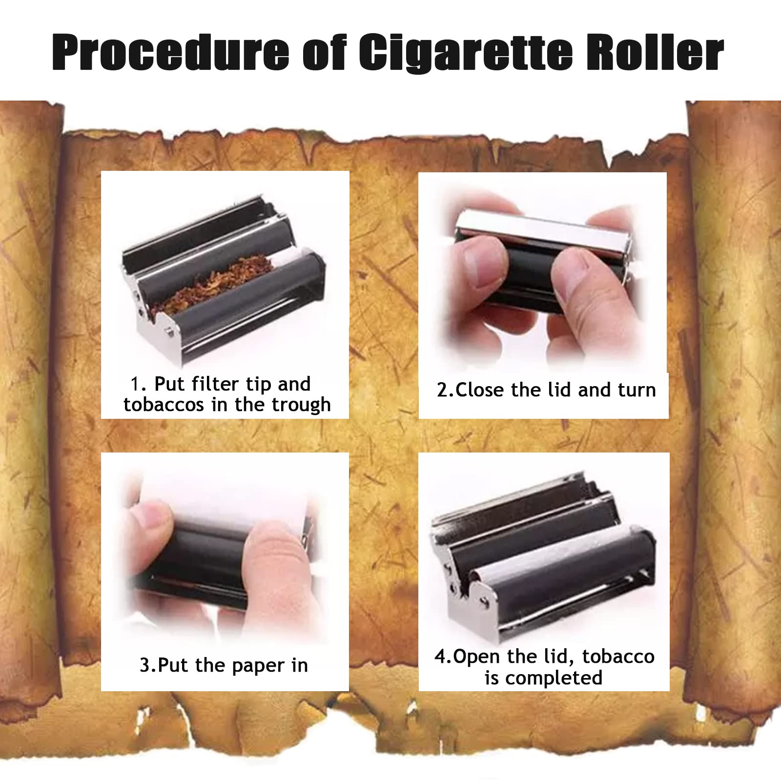 78MM Metal Cigarette Roller Machine with Lid & Rolling Papers - Premium Handheld Cigarette Maker for DIY Tobacco Rolling - Perfect for Home Use, Travel & Outdoor Activities