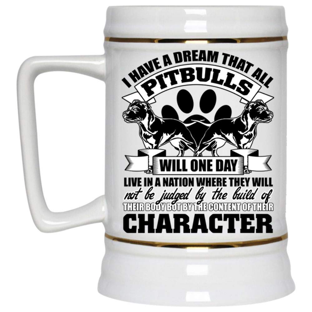 Cute Pitbull Beer Mug - 22oz White Ceramic Stein with 'I Have a Dream' Pitbull Design - Perfect for Dog Lovers, Beer Enthusiasts & Unique Gift Occasions