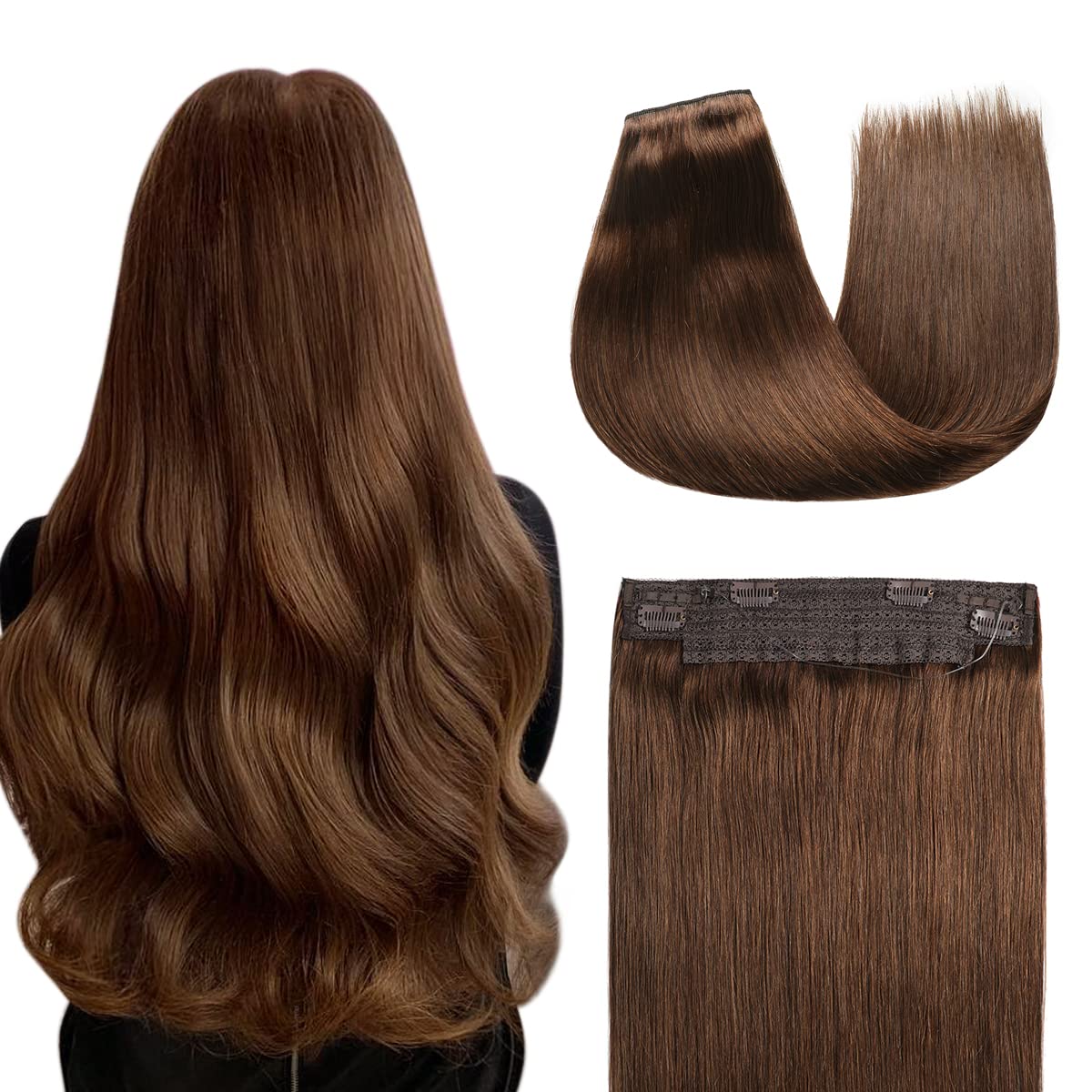 YILITE 20-Inch Wire Hair Extensions - 100% Remy Human Hair, Silky Straight #4 Medium Brown, 110g with Invisible Line | Natural Real Hair Extensions for Daily Wear, Parties & Special Occasions