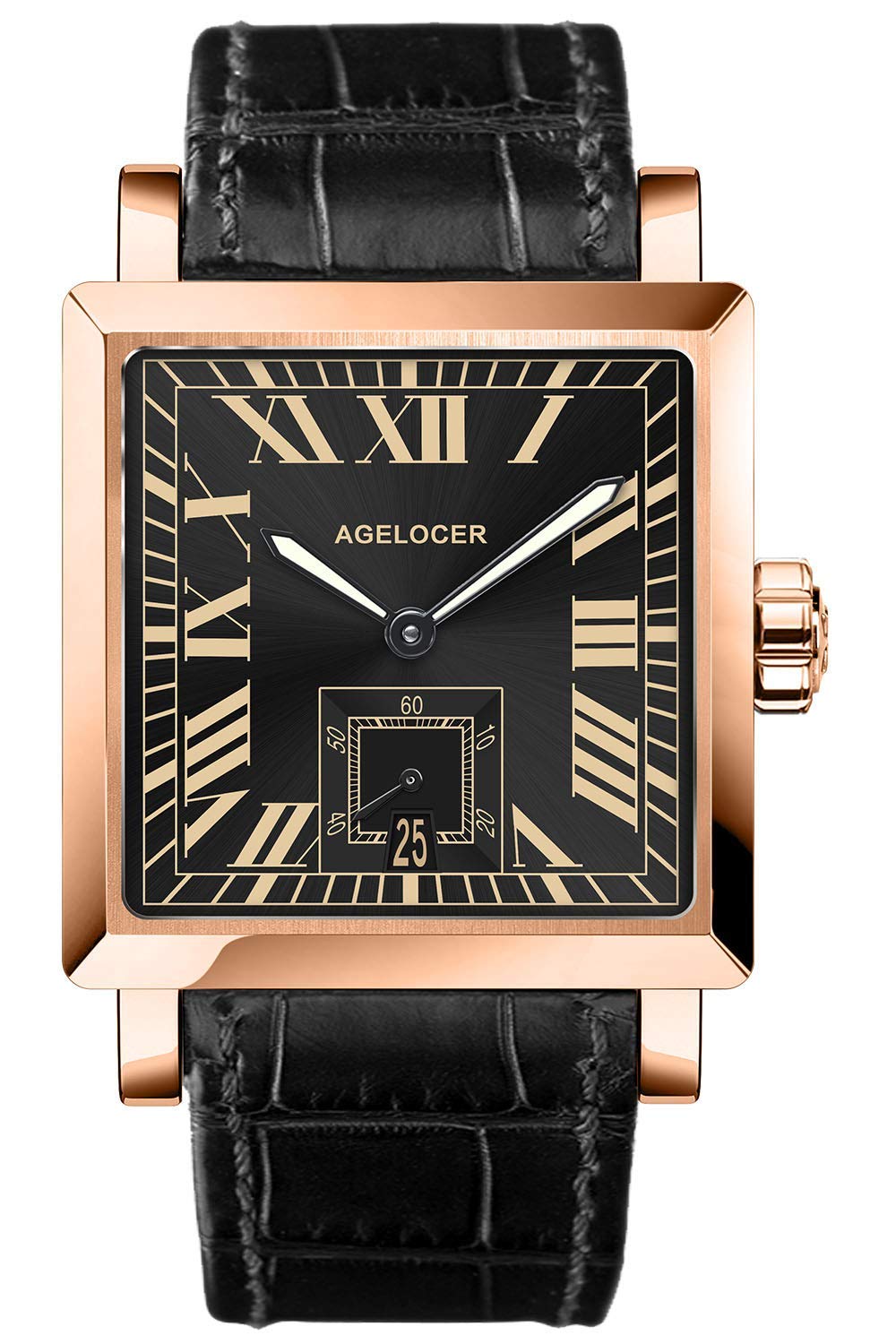 AGELOCER Men's Luxury Mechanical Watch with Calendar, Luminous Hands, Square Roman Dial - Perfect for Business, Formal Events & Everyday Wear