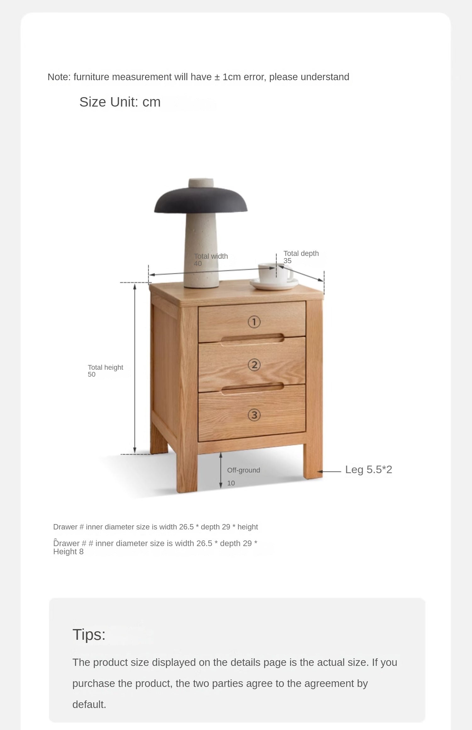 Solid Oak Wood Nightstand with 3 Drawers - Bedside Table for Bedroom, Living Room, or Office Storage
