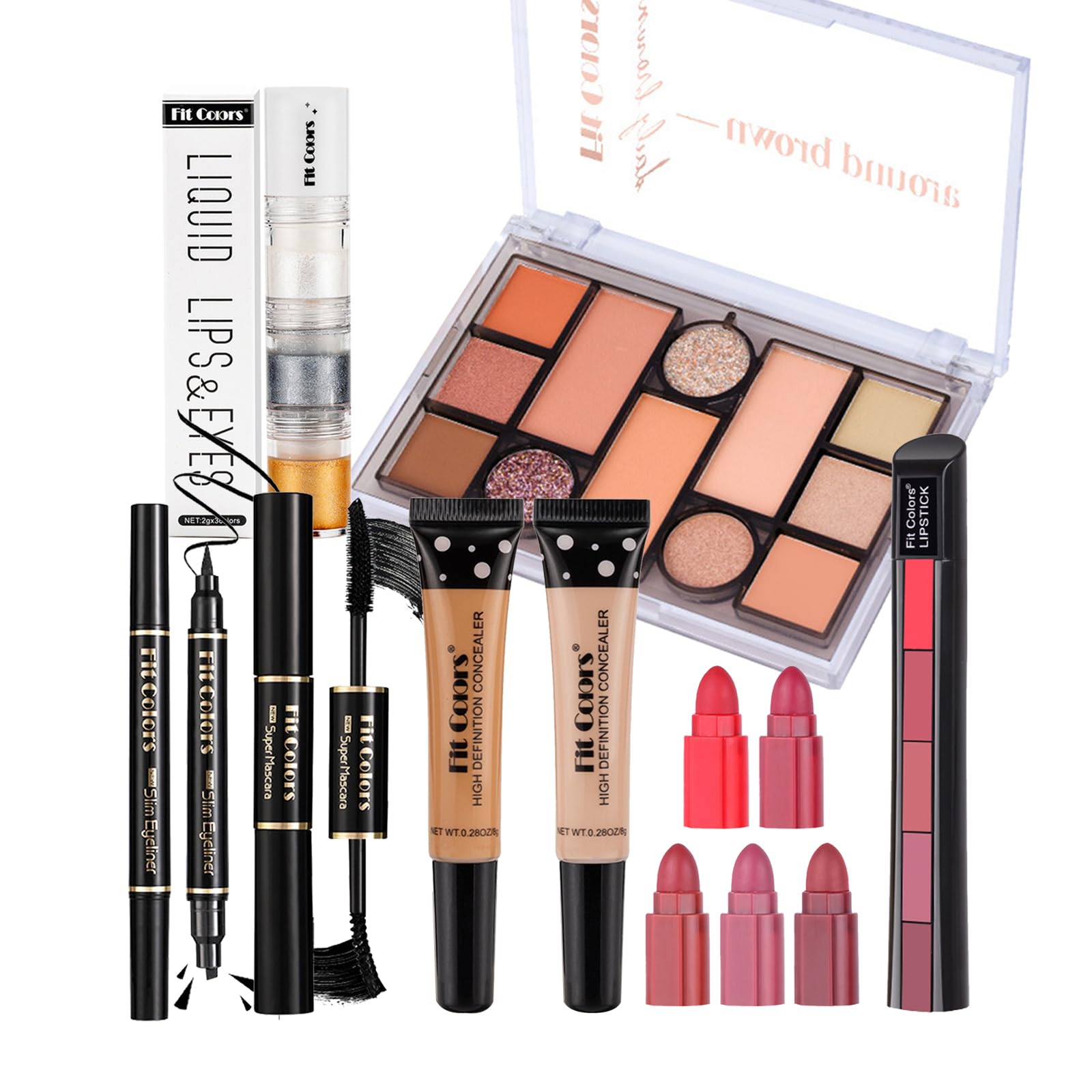 Professional Makeup Kit - Correcting Palette, Lipstick, Mascara, Eyeliner & Glitter Gel for Face, Eyes & Lips | Portable Beauty Set for Women & Girls | Perfect for Travel, Parties & Everyday Makeup