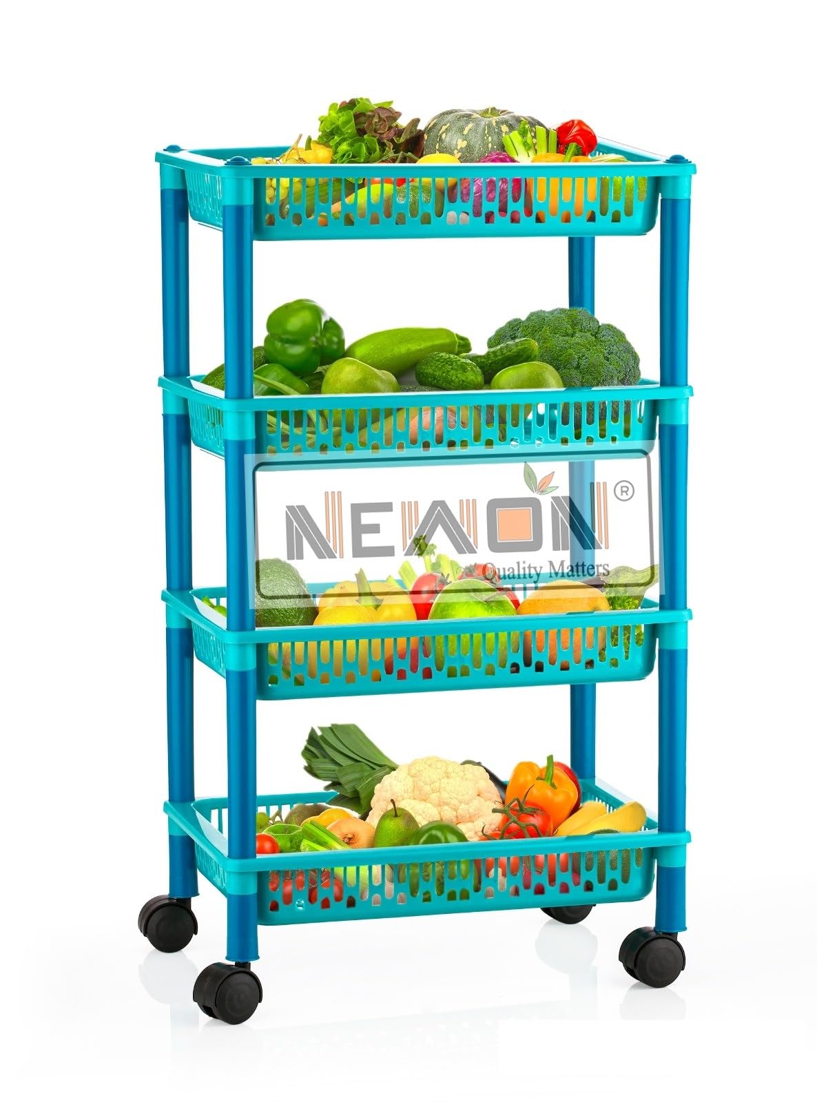 NEWON 4-Tier Rolling Kitchen Cart - Foldable Plastic Storage Organizer with Wheels for Pantry, Bathroom & Garage (4-Layer, Green) - Perfect for Organizing Spices, Toiletries & Cleaning Supplies