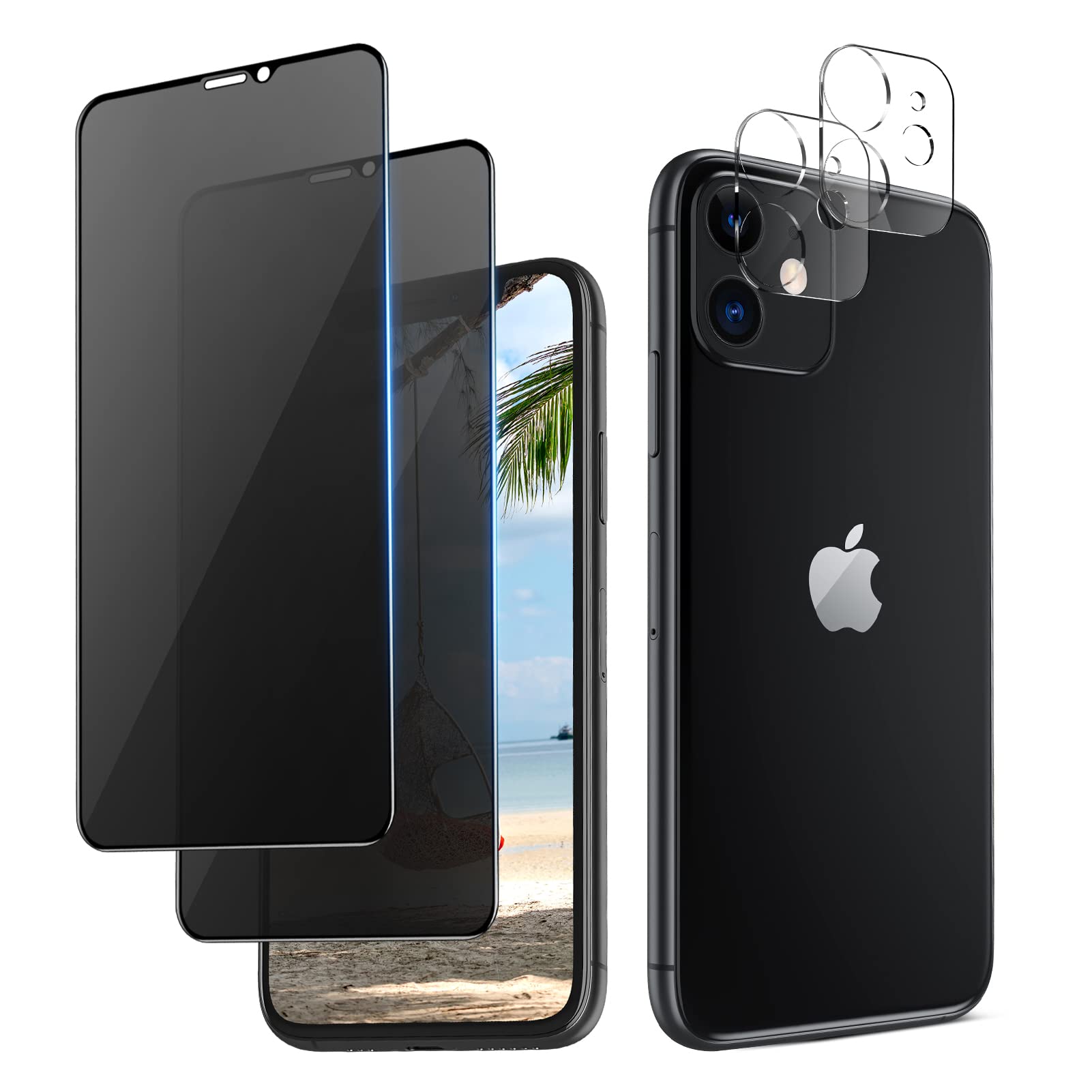 ORIbox Privacy Tempered Glass Screen Protector for iPhone 11 (2-Pack) - Anti-Scratch & Anti-Spy Protection with 2 Camera Lens Protectors - Perfect for Office, Travel & Privacy Protection