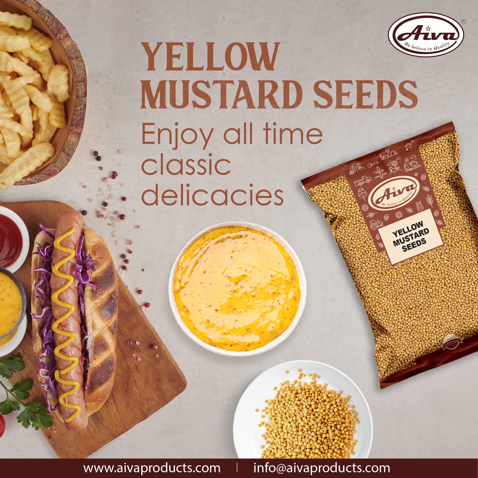 Premium AIVA Whole Yellow Mustard Seeds | All Natural, Vegan, Non-GMO | Indian Origin | 5 LB Bulk Pack | Perfect for Pickling, Cooking & Spice Blends