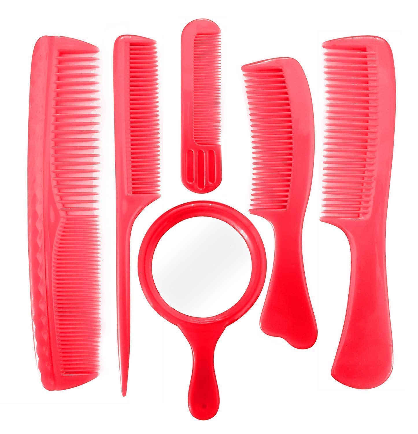 SIYAA Hair Comb Set with Mirror - 6 Pack Styling Comb for Women & Girls - Compact Travel Comb for Detangling, Styling & On-the-Go Touch Ups - Perfect for Purse, Gym Bag & Travel Accessories (Red)