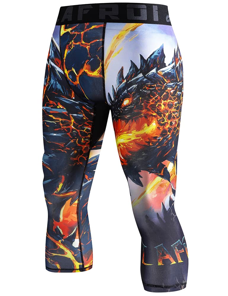LAFROI Men's Compression 3/4 Tights Leggings with Pocket - Breathable Workout Running Yoga Gym Sports Leggings for Men - Athletic Performance & Comfort