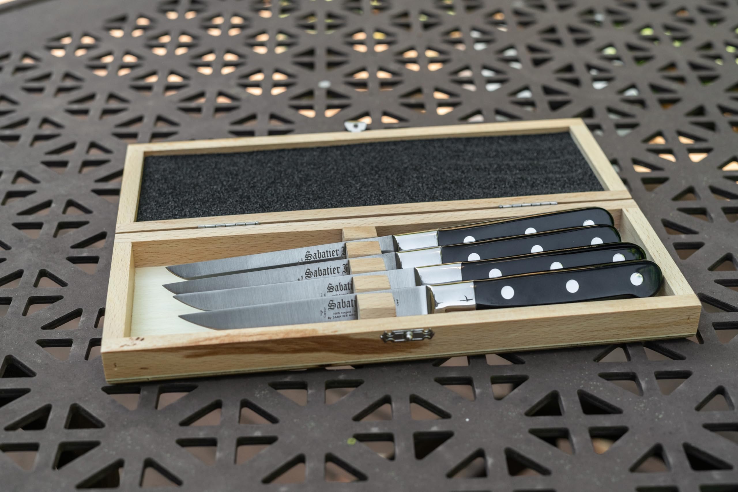 Premium Prince Gastronome Sabatier Steak Knife Set - 4-Piece High-Quality French Steak Knives in Elegant Wooden Gift Box, Handcrafted in Thiers France Since 1834 - Perfect for Steak Dinners, BBQ Parties & Gourmet Dining Experiences