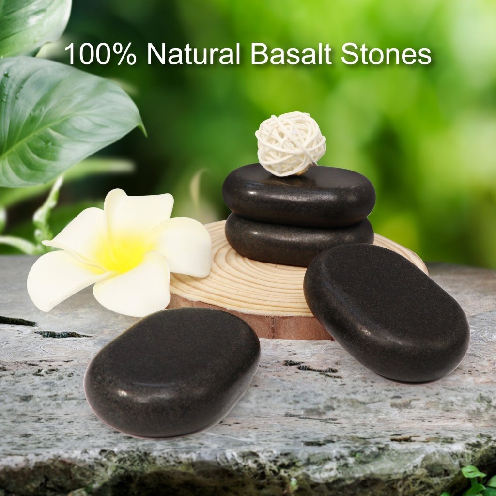 Premium Basalt Hot Stones for Massage - Medium Size Flat Oval Stones (12-Piece Set, 2.6