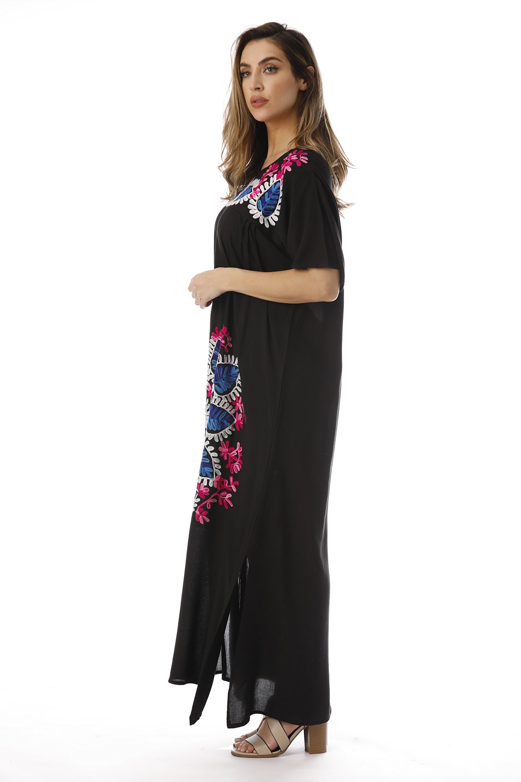 Mexican Embroidered Maxi Dress with Slits - Beach & Party Wear