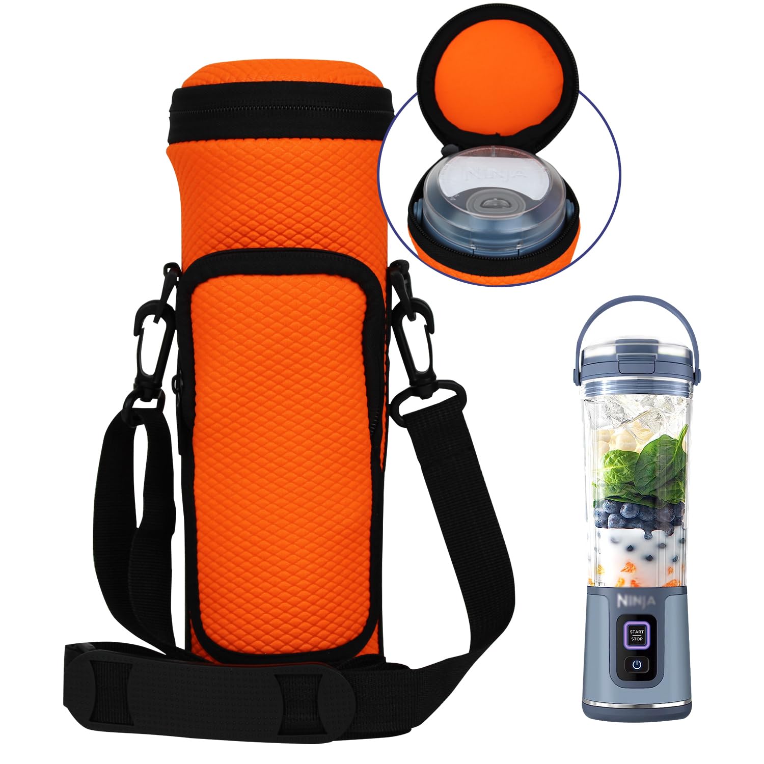 Portable Blender Carrying Case for Ninja BC151 - Insulated Travel Bag with Adjustable Strap & Storage Pocket, Orange - Perfect for Gym, Office & Outdoor Smoothies