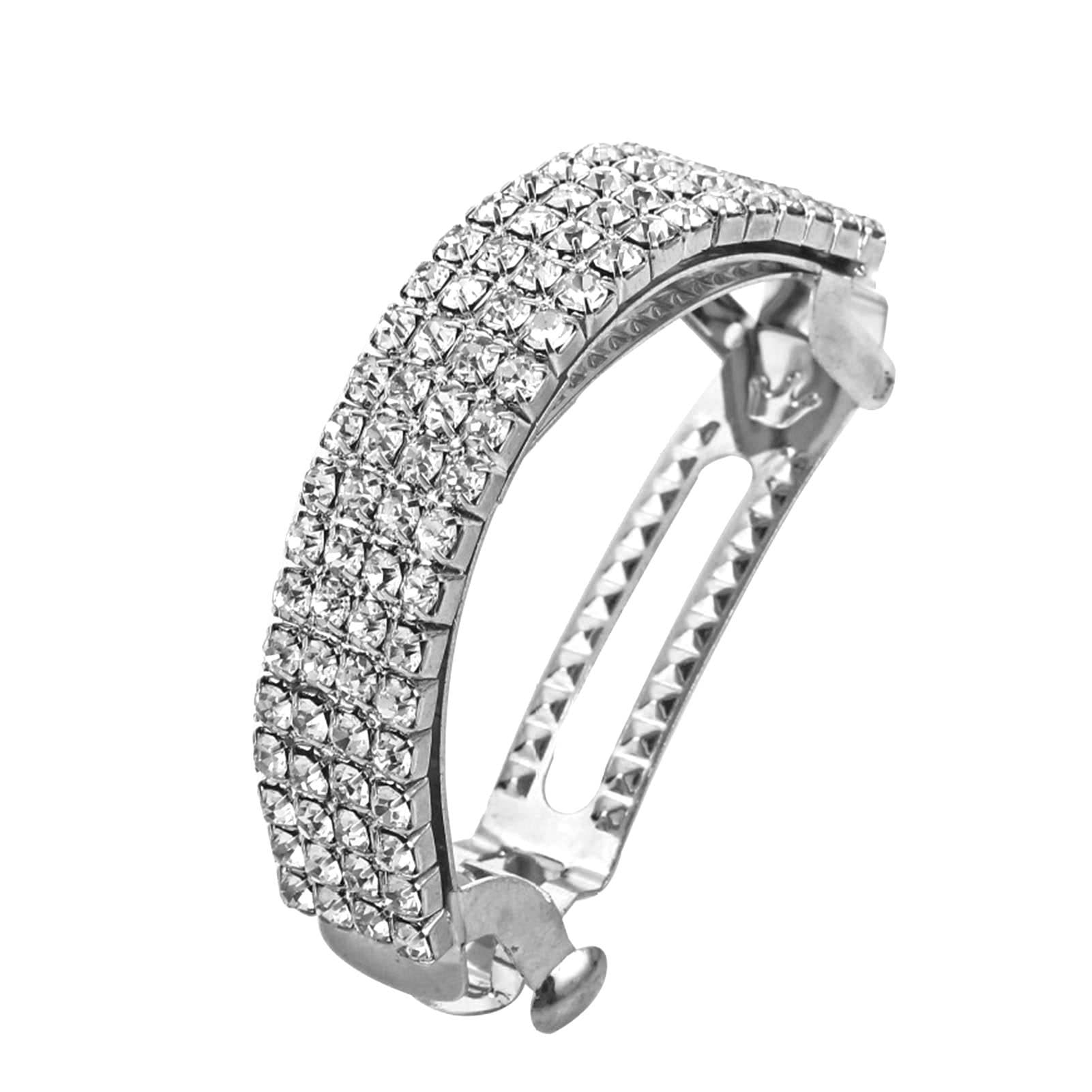 Elegant Arch Shape Hair Clip with Shiny Rhinestones - Strong Spring Hair Barrette for Women, Girls - Perfect for Daily Wear, Weddings, Parties & Special Occasions
