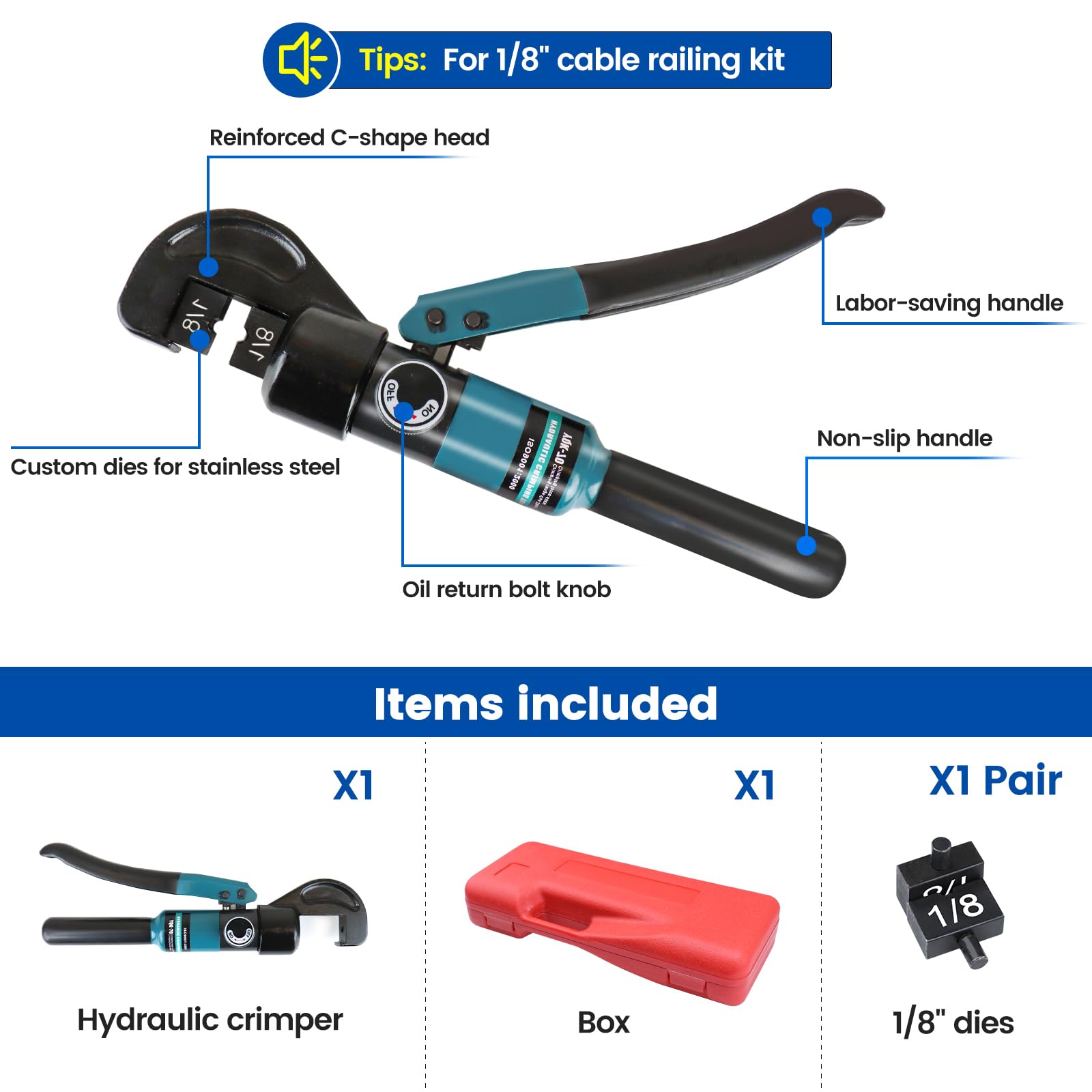 Muzata Upgraded Hydraulic Crimping Tool for 1/8