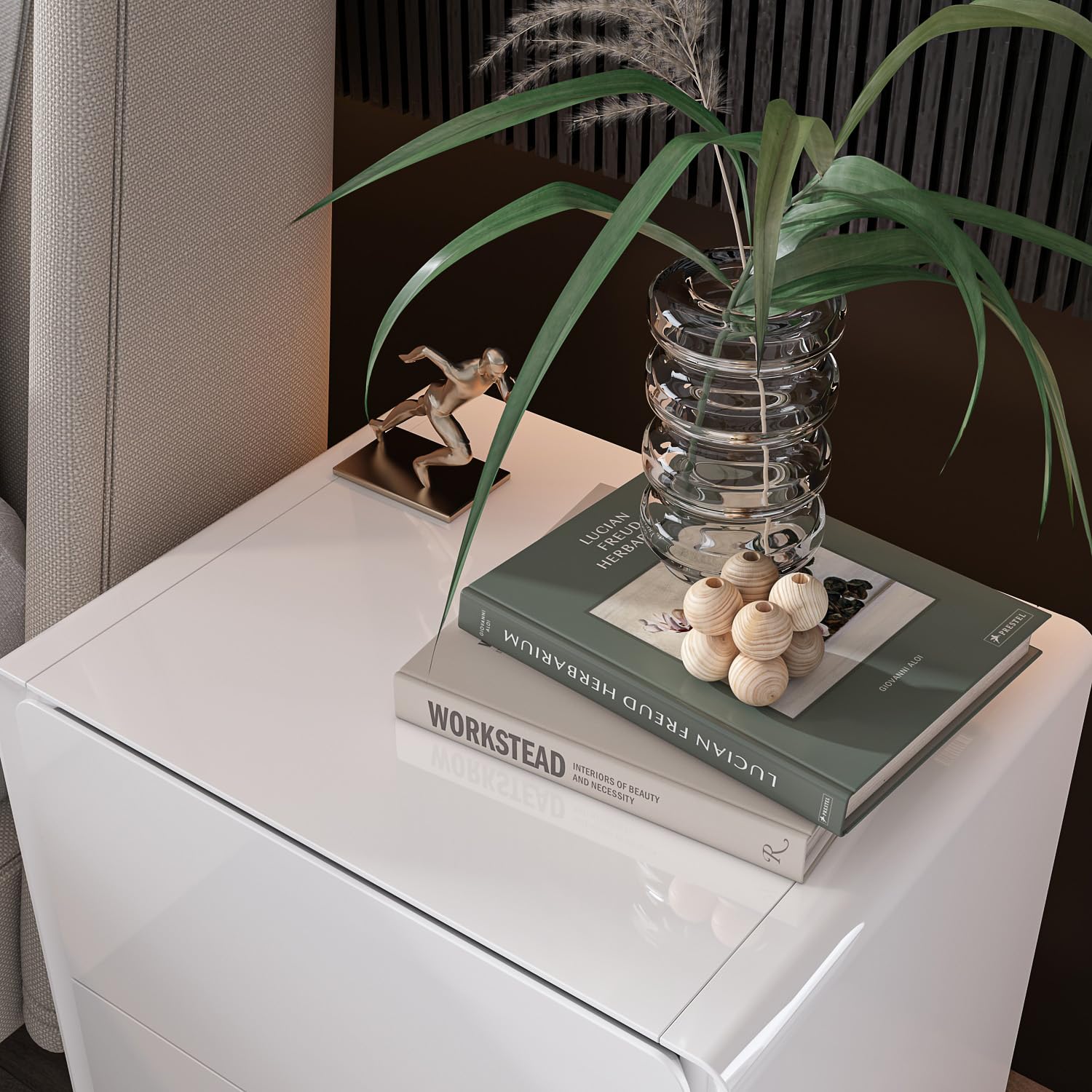 Homsee Nightstand Set of 2 - Modern White Bedside Tables with 2 Drawers & Built-in Light, Round Edge End Tables for Bedroom & Living Room (19.6”L x 15.7”W x 20”H) - Perfect for Small Spaces, Apartment Decor & Guest Rooms