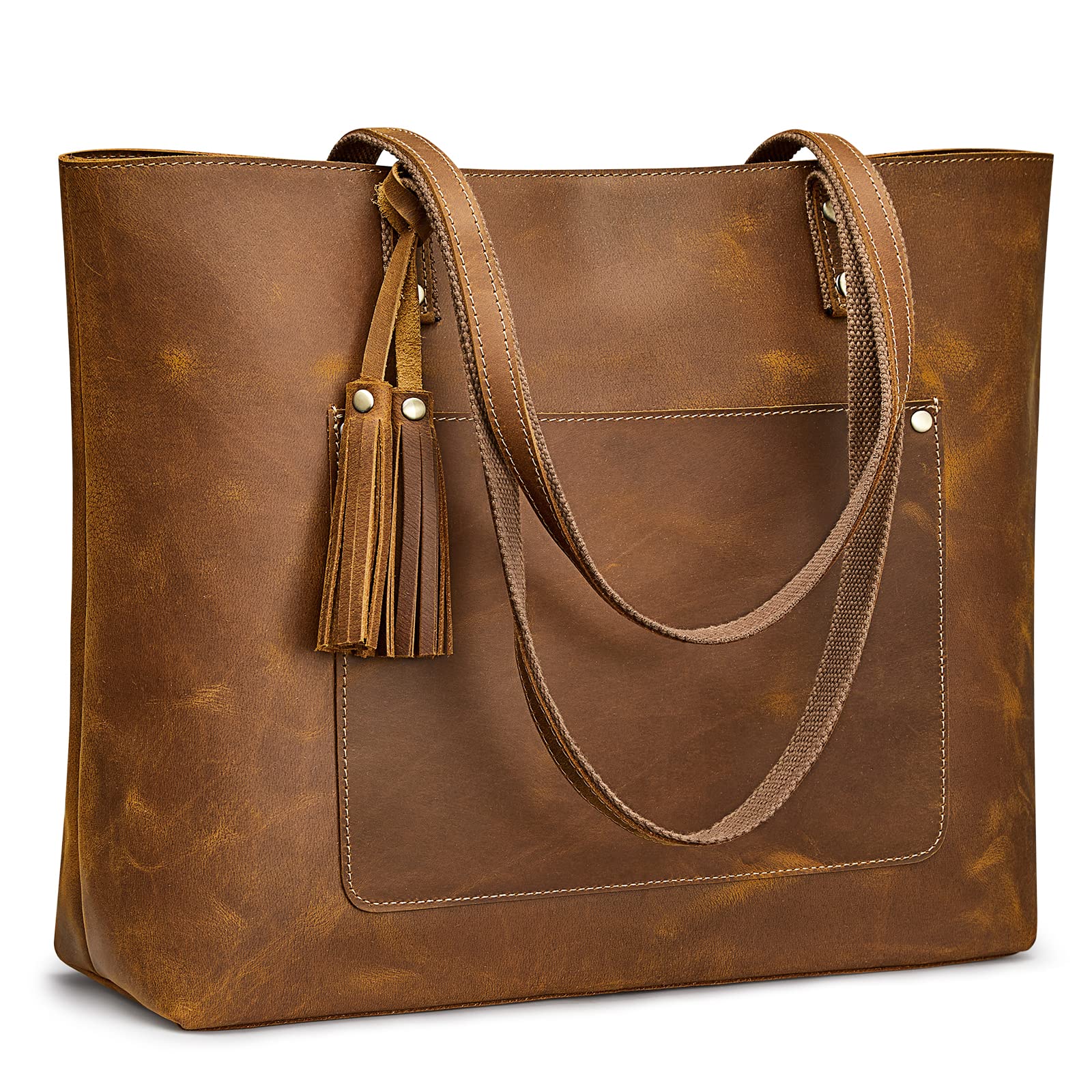 Vintage Genuine Leather Shoulder Tote Bag for Women - Large Work Handbag Purse - Perfect for Office, Travel & Everyday Use