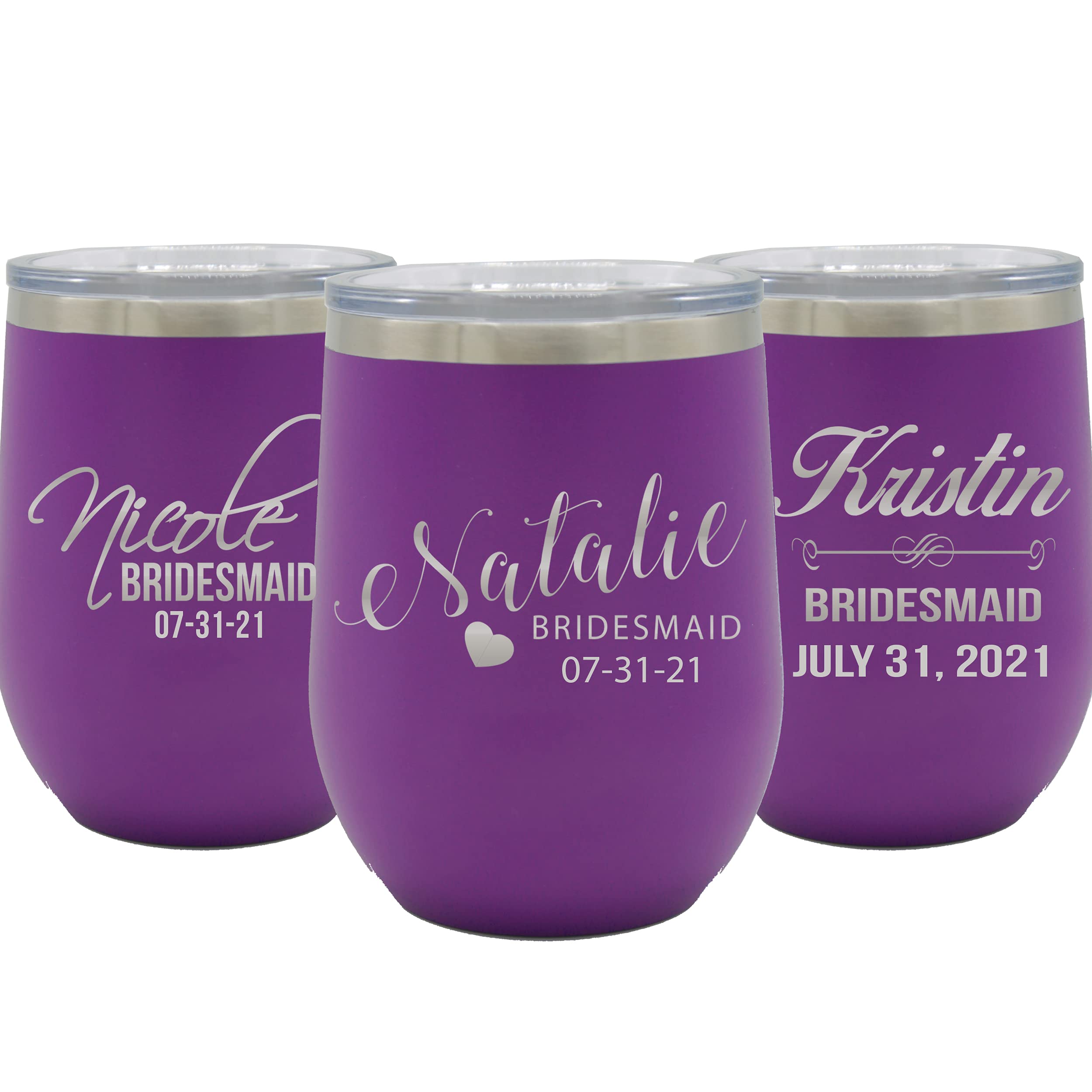 Personalized Bridesmaid Wine Tumbler - Custom Monogrammed & Engraved Insulated Cup for Bachelorette Party, Wedding Gift - Keeps Drinks Cold for Hours - Perfect for Bridal Showers, Rehearsal Dinners & Girls' Night Out (Purple)