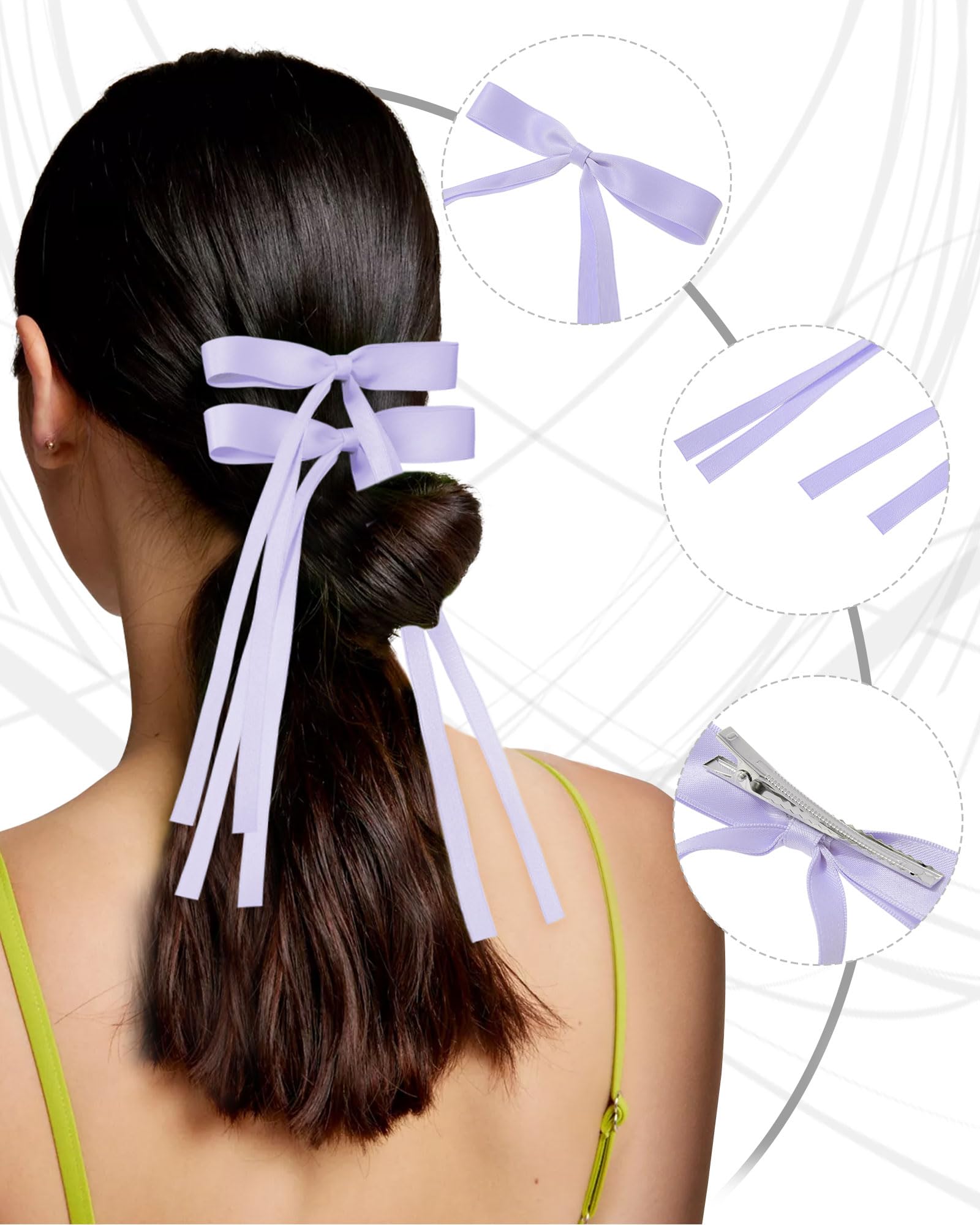 6Pcs Tassel Ribbon Hair Clips for Women & Girls - Colorful Bow Knot Hair Accessories with Long Tails (Blue, Pink, White, Beige, Purple, Red) - Perfect for Parties, Weddings & Daily Styling