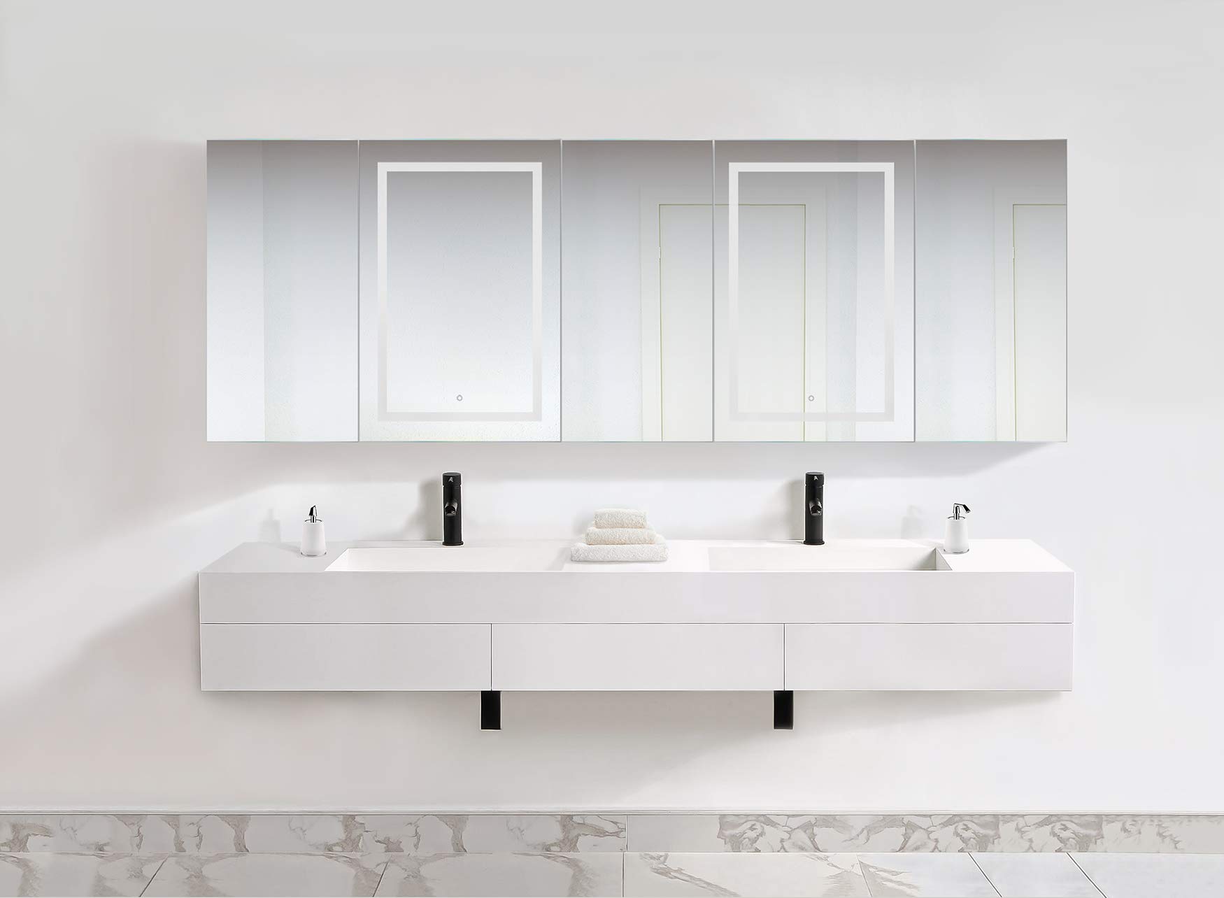 Krugg LED Tri-View Medicine Cabinet with Defogger & Dimmer - 3X Magnification Makeup Mirror, Built-in Outlet & USB Charging Port - 102 x 36 Inches (Left/Right Opening) - Perfect for Bathroom Vanity, Makeup Application & Shaving