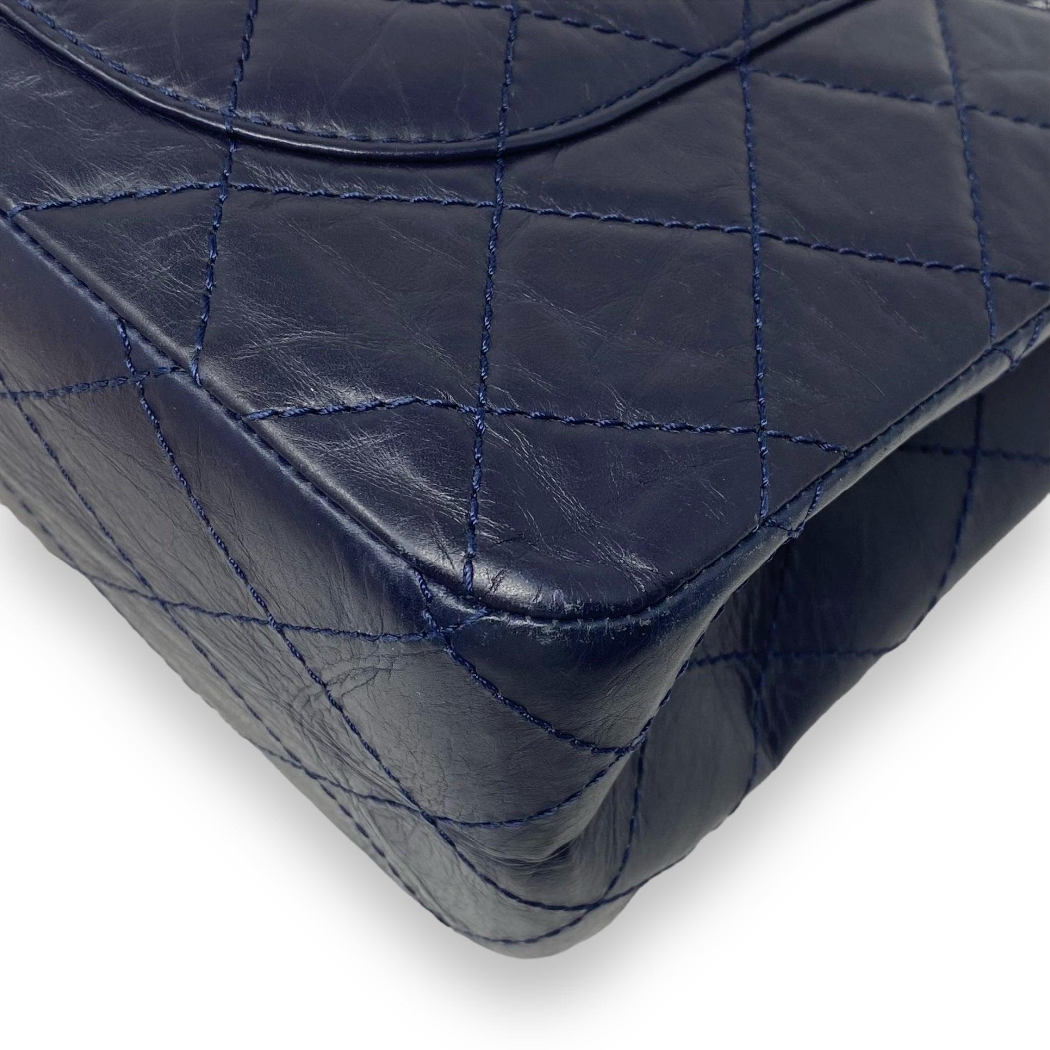 Chanel Navy Crinkled Calfskin 2.55 Reissue 227 Flap Bag - Luxury Designer Handbag for Women, Perfect for Evening Events & Special Occasions