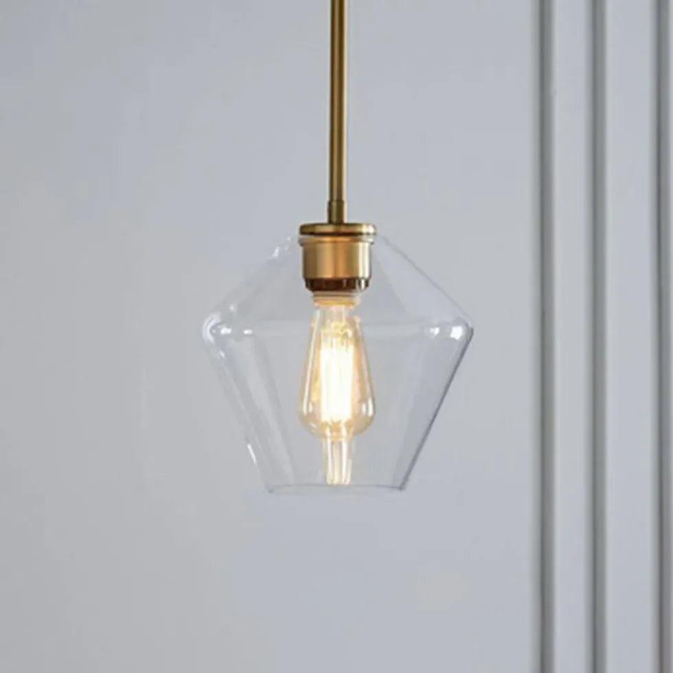 Polygonal Clear Glass Industrial Pendant Light - Modern Vintage Ceiling Lighting Fixture for Kitchen Island, Dining Room, Bar & Restaurant Decor