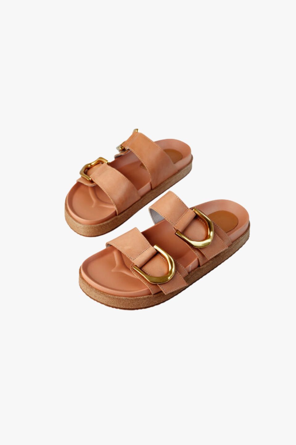 Mint Coconut Tan Leather Buckle Slide Sandals - Women's Comfortable Casual Shoes for Summer Beach, Vacation & Outdoor Walking