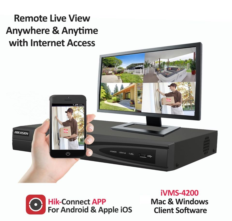 Hikvision DS-7608NI-Q1/8P 8CH 4K PoE NVR with 8 Ports, H.265+, 1 SATA, 4TB HDD - Compatible with Hikvision Cameras & Hik-Connect App - Professional Security System for Home, Office, Retail Store, Warehouse - 24/7 Surveillance, Theft Prevention, Remote Monitoring via Mobile App - Perfect for Indoor/Outdoor Security, Smart Home Automation, and Business Protection