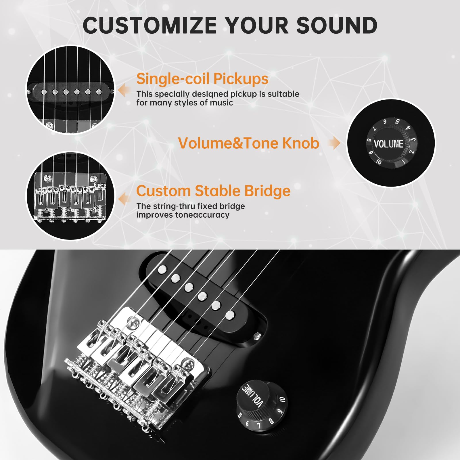 **30 Inch Kids Electric Guitar Beginner Kit - ST Style Mini Electric Guitar for Boys & Girls with 5W Amp, Strap, Gig Bag, Tuner & Picks (Black) - Perfect for Learning, Practice & Home Performances**