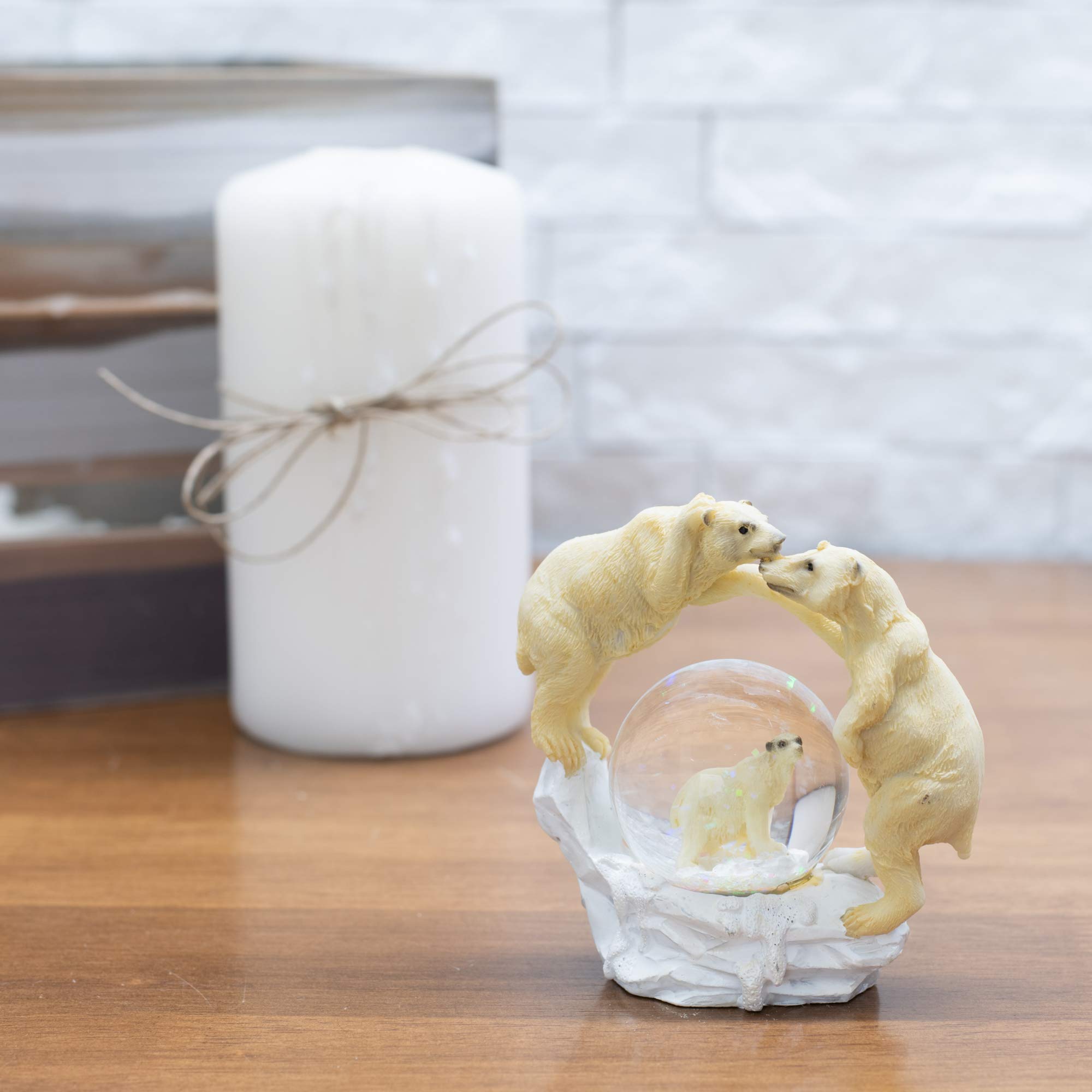 Elanze Designs White Polar Bear Family Figurine - 45MM Miniature Snow Globe with Glitter Water, Polyresin Tabletop Decoration for Dresser, Nightstand, or Gift | Perfect for Winter Home Decor, Christmas Display & Cozy Bedroom Accent