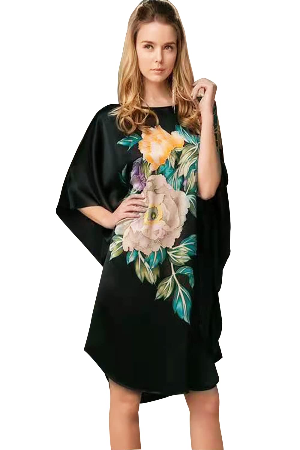 Kwedhonjh 100% Silk Pajamas for Women | Floral Silk Kimono Robe & Bathrobe with Doll Sleeves | Luxury Sleepwear & Loungewear for Spa Nights, Bridal Showers & Relaxing at Home